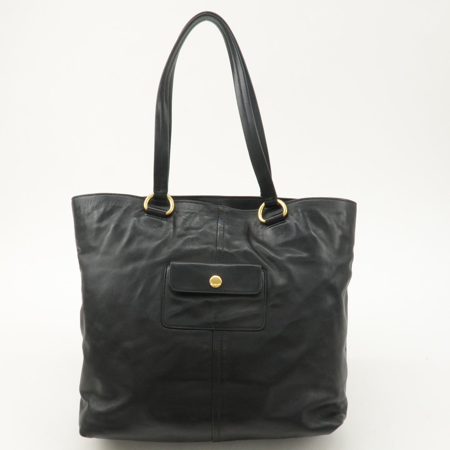 PRADA Logo Leather Tote Bag Shoulder Bag Black Gold Hardware