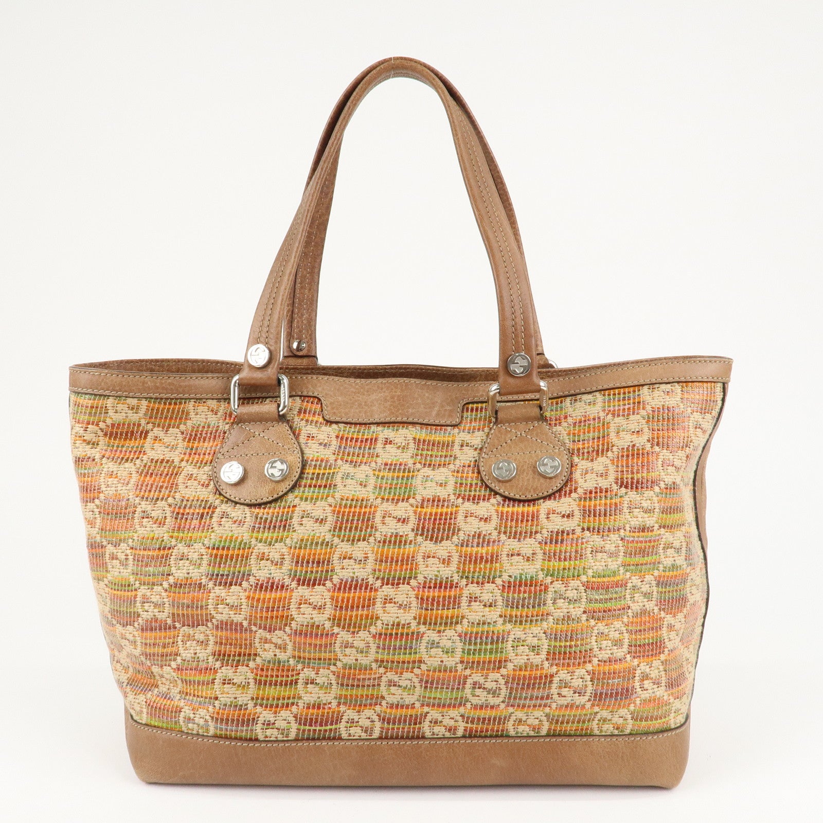 GUCCI Paglia GG Sunset Straw Leather Tote Bag Multicolor 232973