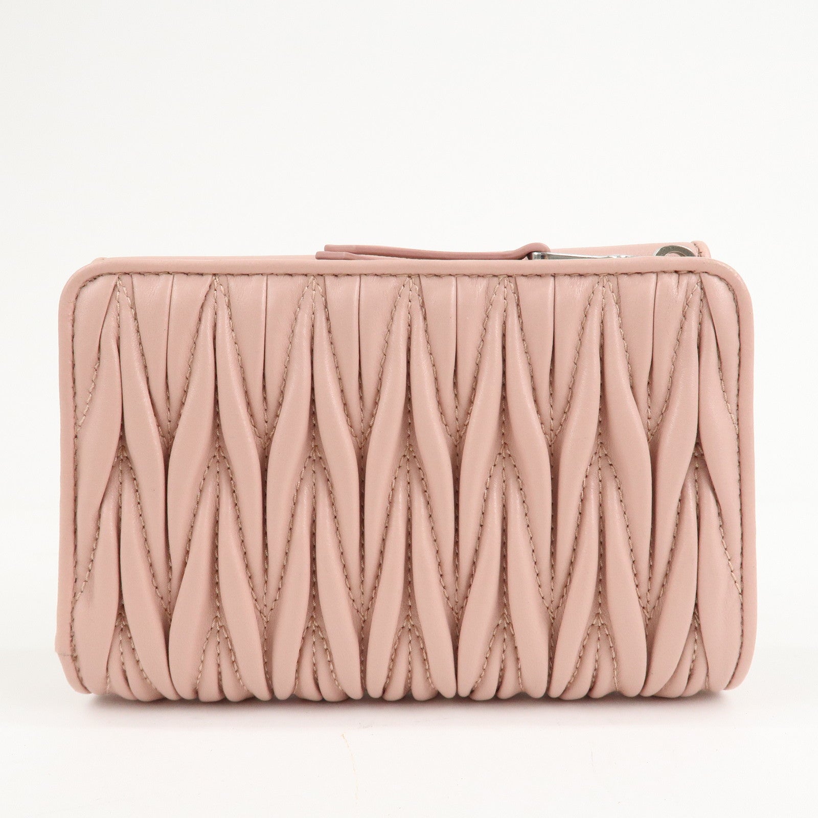 MIU MIU Matelasse Leather Tri-fold Wallet Pink Used