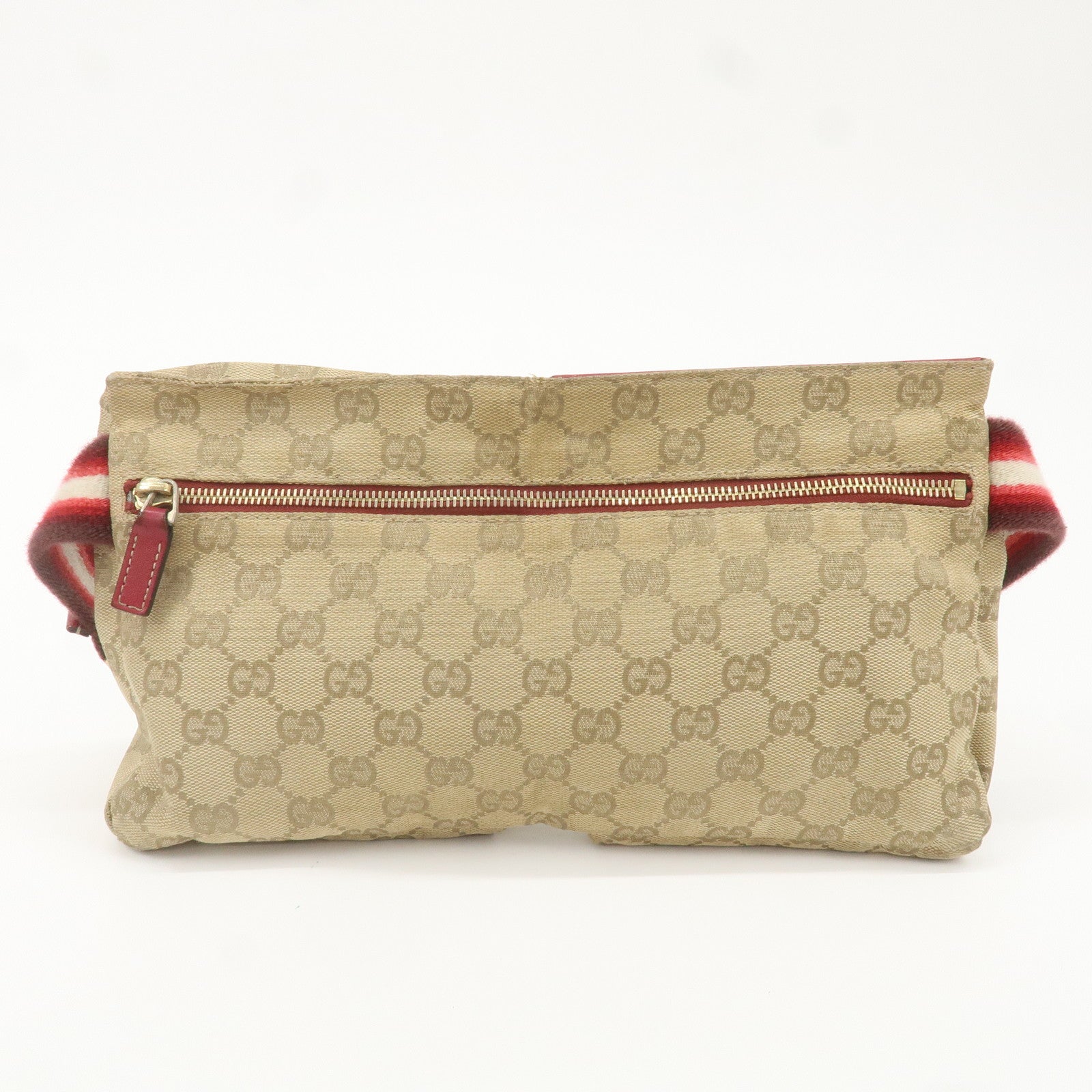 GUCCI GG Canvas Leather Waist Bag Waist Pouch Beige Red 28566