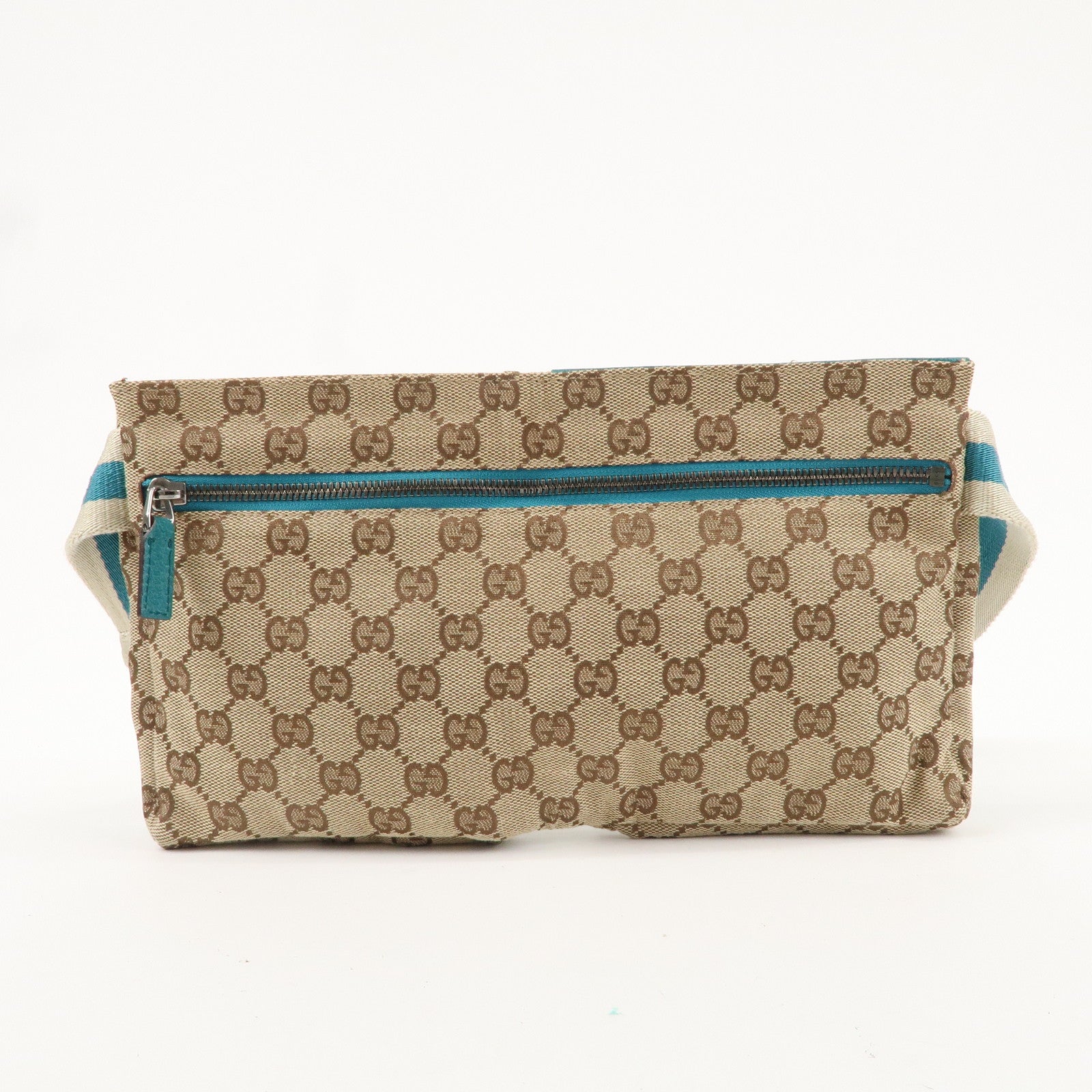 GUCCI GG Canvas Leather Waist Bag Crossbody Bag Turquoise 28566