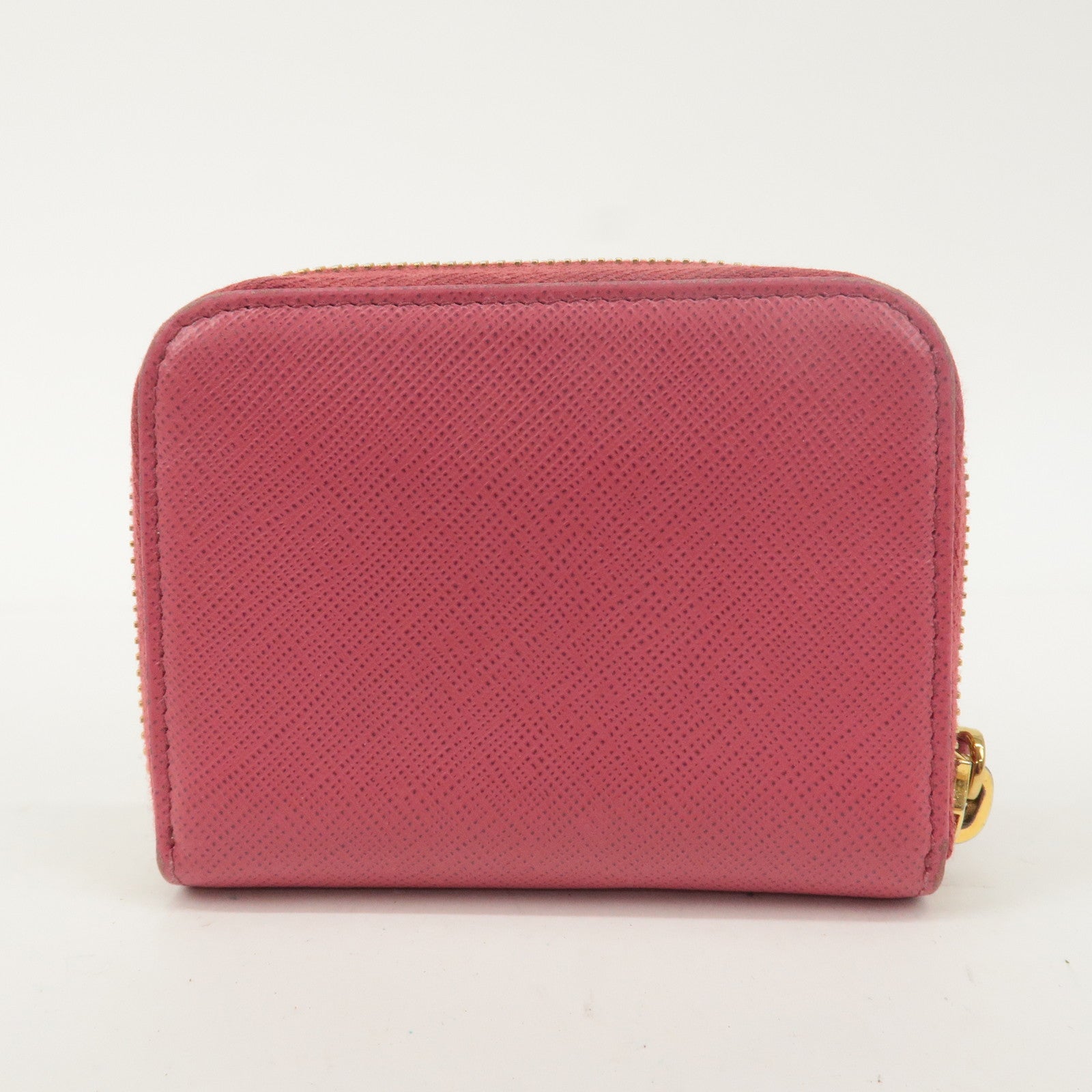 PRADA Logo Saffiano Leather Round Zipper Small Wallet Pink 1MM268