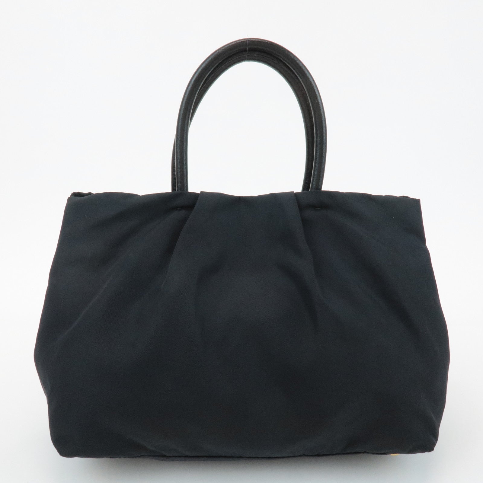 PRADA Logo Nylon Leather Ribbon Tote Bag Hand Bag Black