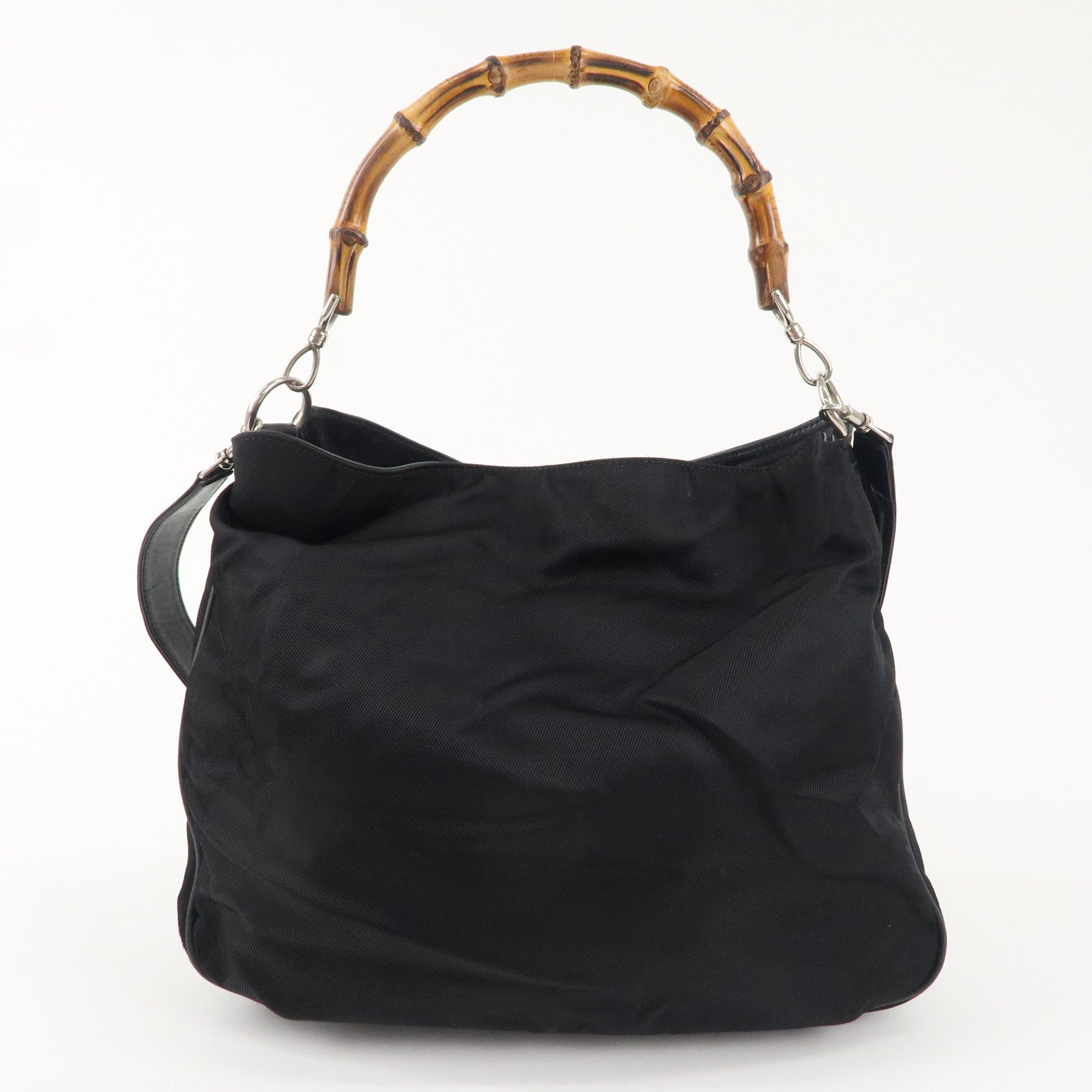 GUCCI Bamboo Nylon Leather 2WAY Bag Hand bag Black 001・123・1577