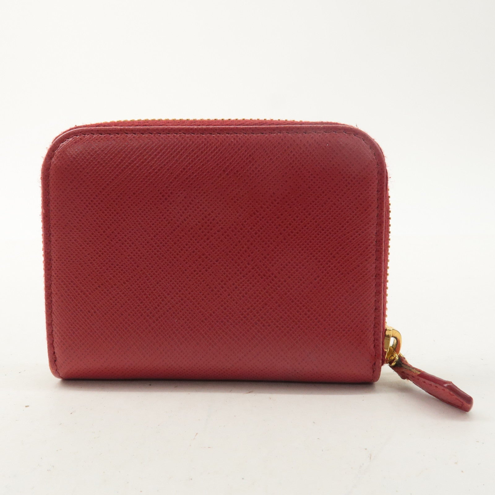 PRADA Saffiano Leather Round Zipper Coin Case Red