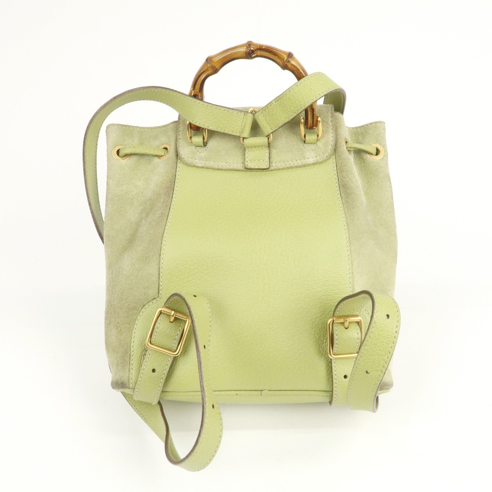 GUCCI Bamboo Suede Leather Backpack Light Green 003.1956.0030