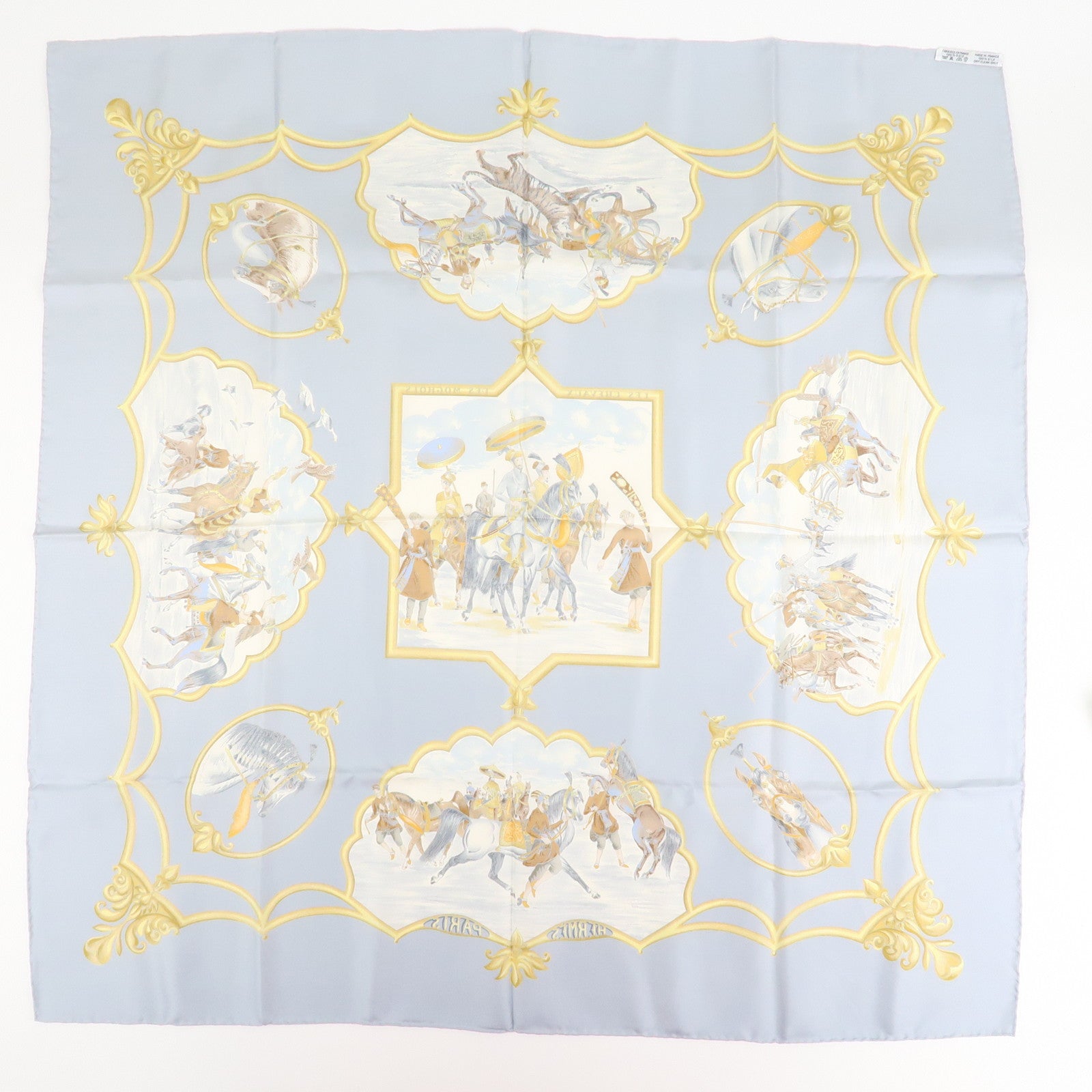 HERMES Carre 90 Silk 100%  Scarf Les Chevaux Des Moghols