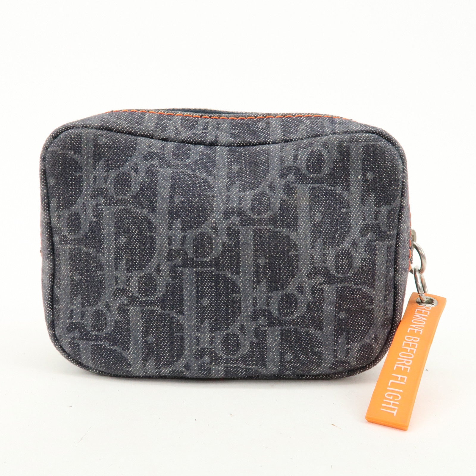 Christian Dior Trotter Denim Canvas Leather Flight Pouch Navy