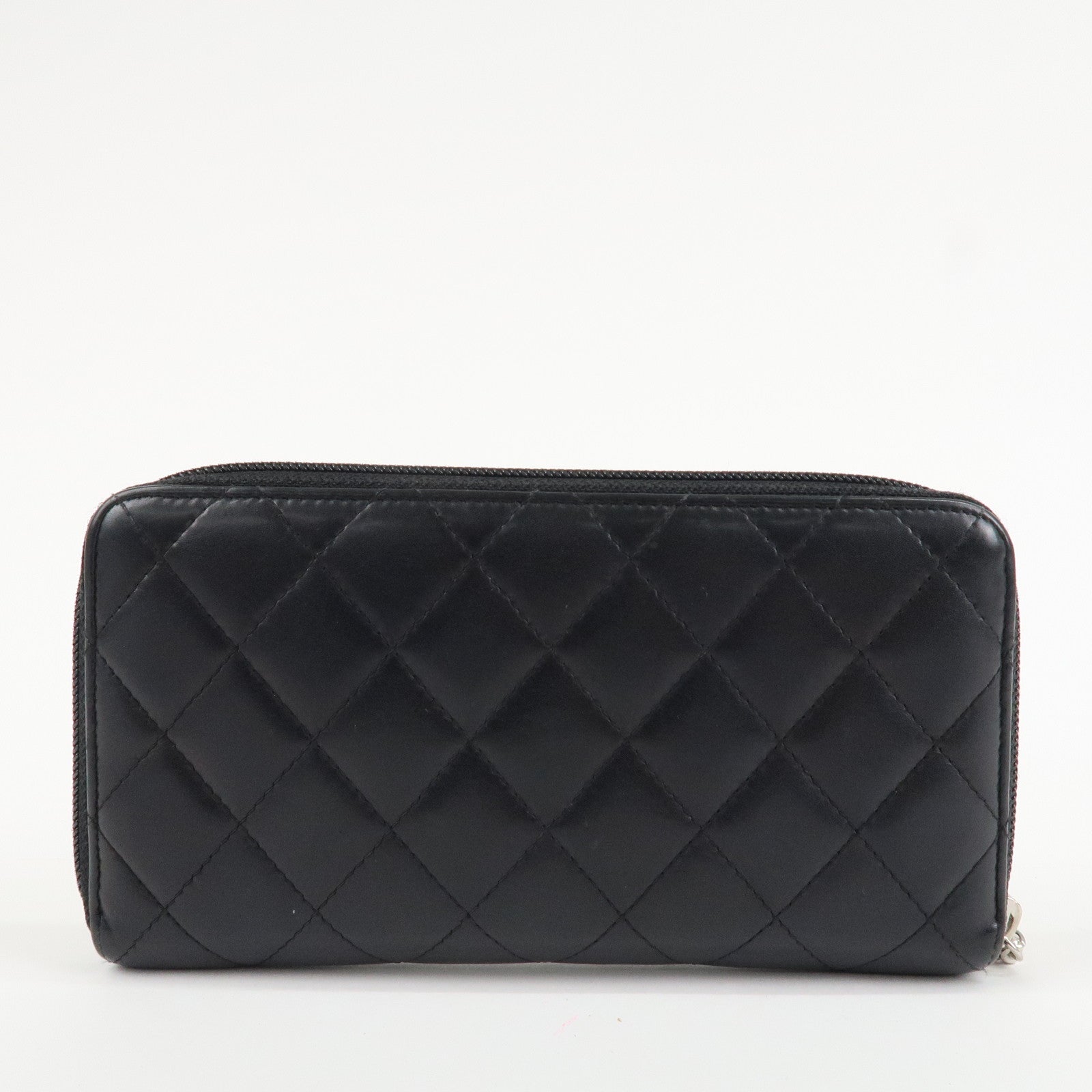 CHANEL Cambon Line Patent Leather Zip Around Long Wallet A50078 Used