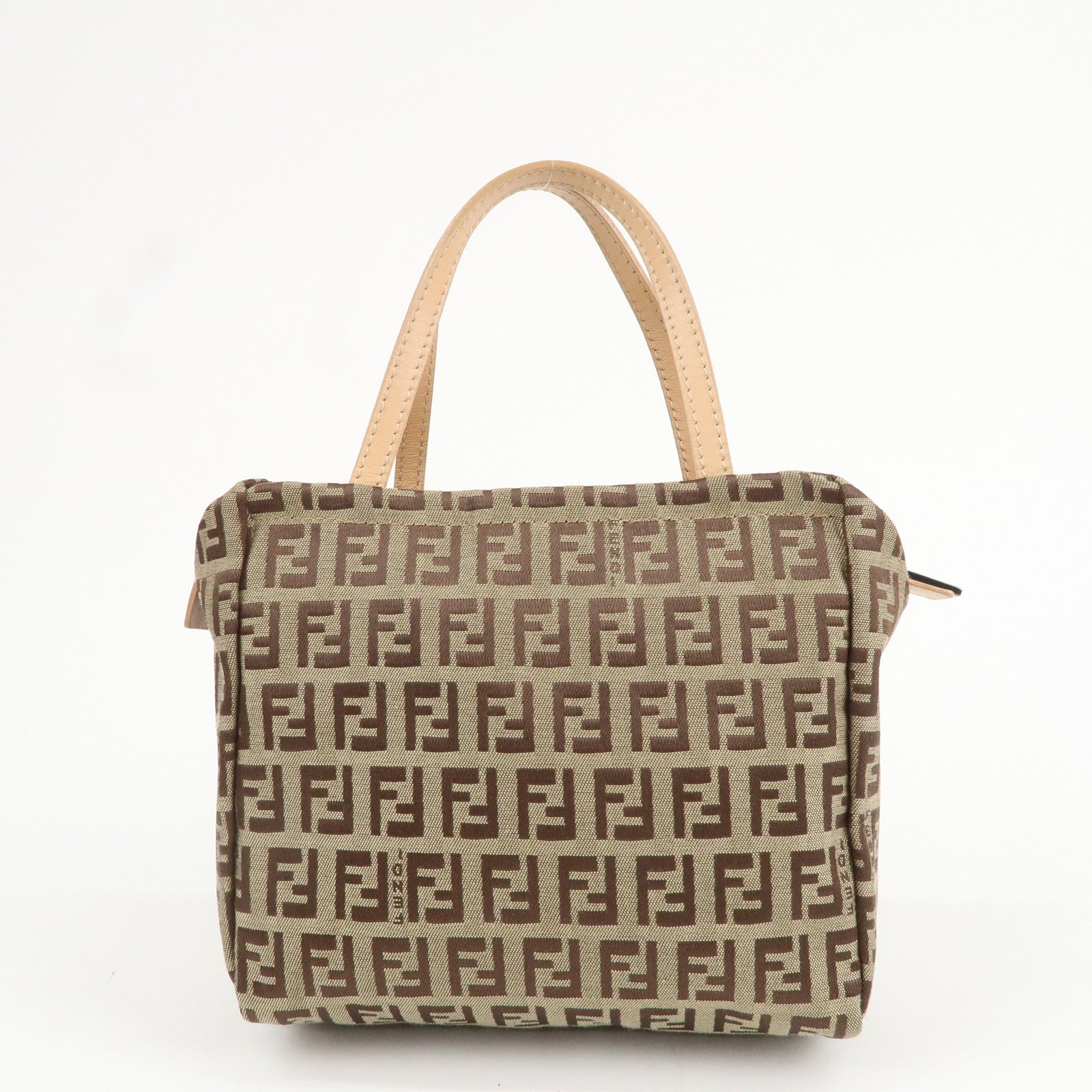 FENDI Zucchino Canvas Leather Mini Hand Bag Beige Brown 8N000