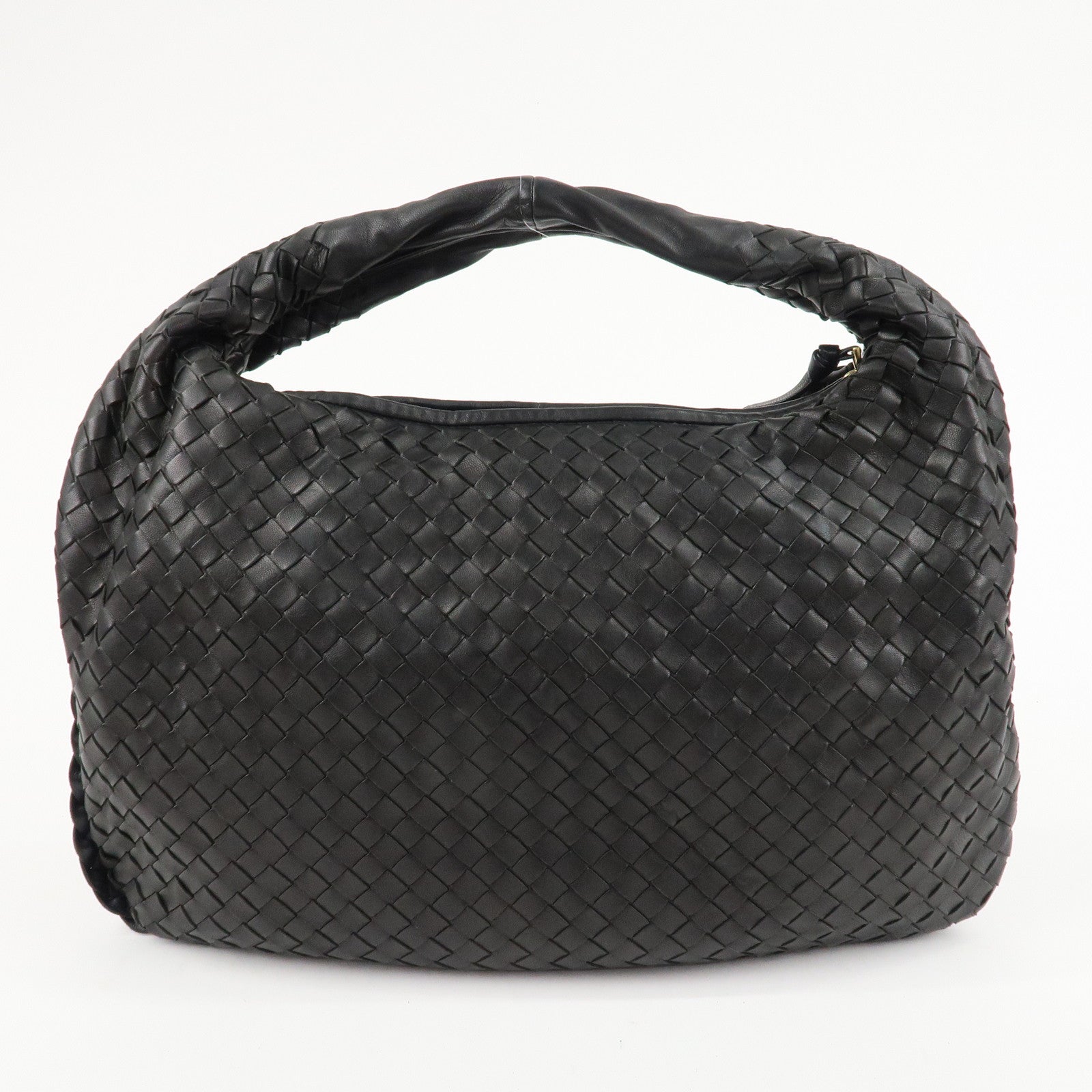 BOTTEGA VENETA Hobo Intrecciato Leather Shoulder Bag Black 115653