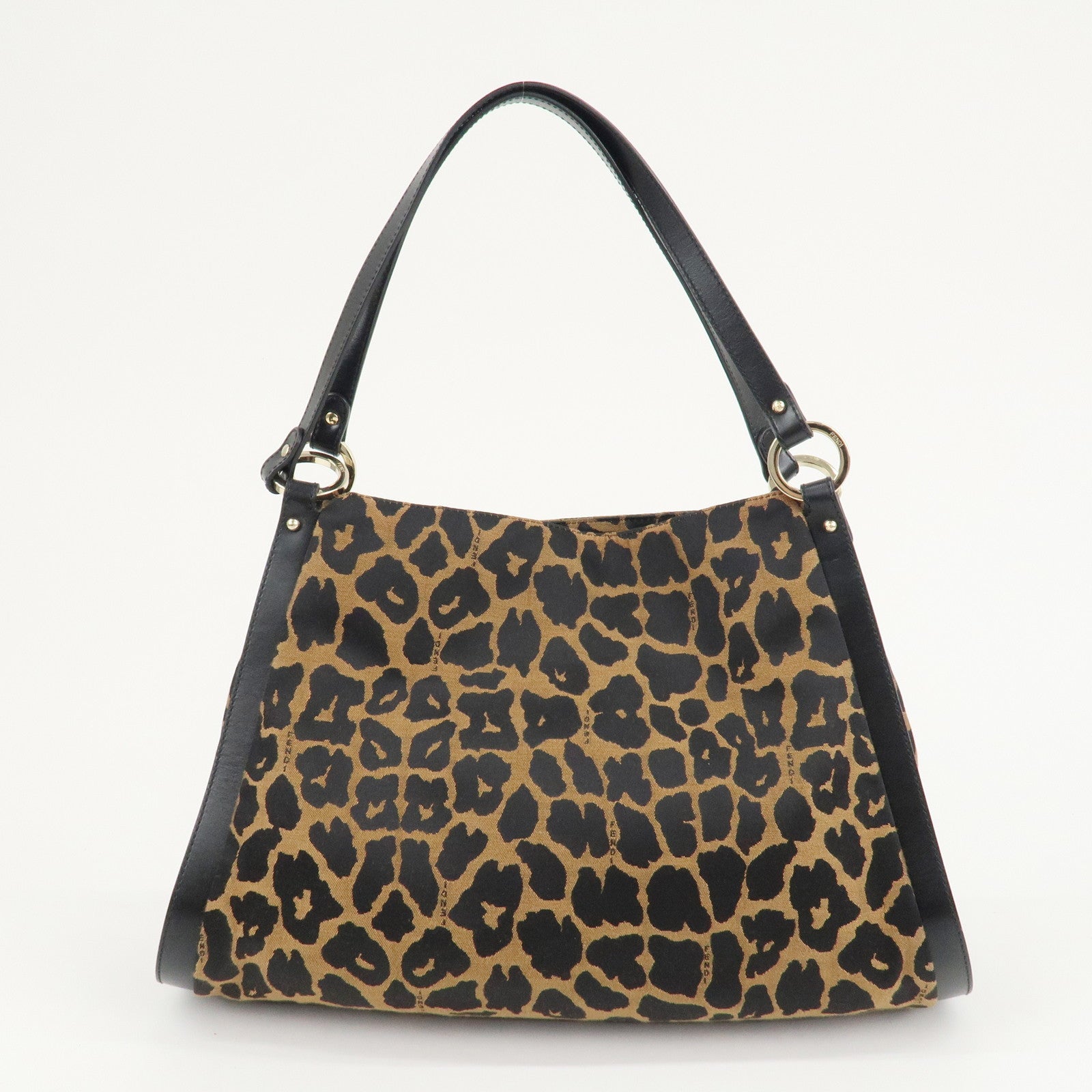 FENDI Canvas Leather Shoulder Bag Tote Bag Leopard 8BR652