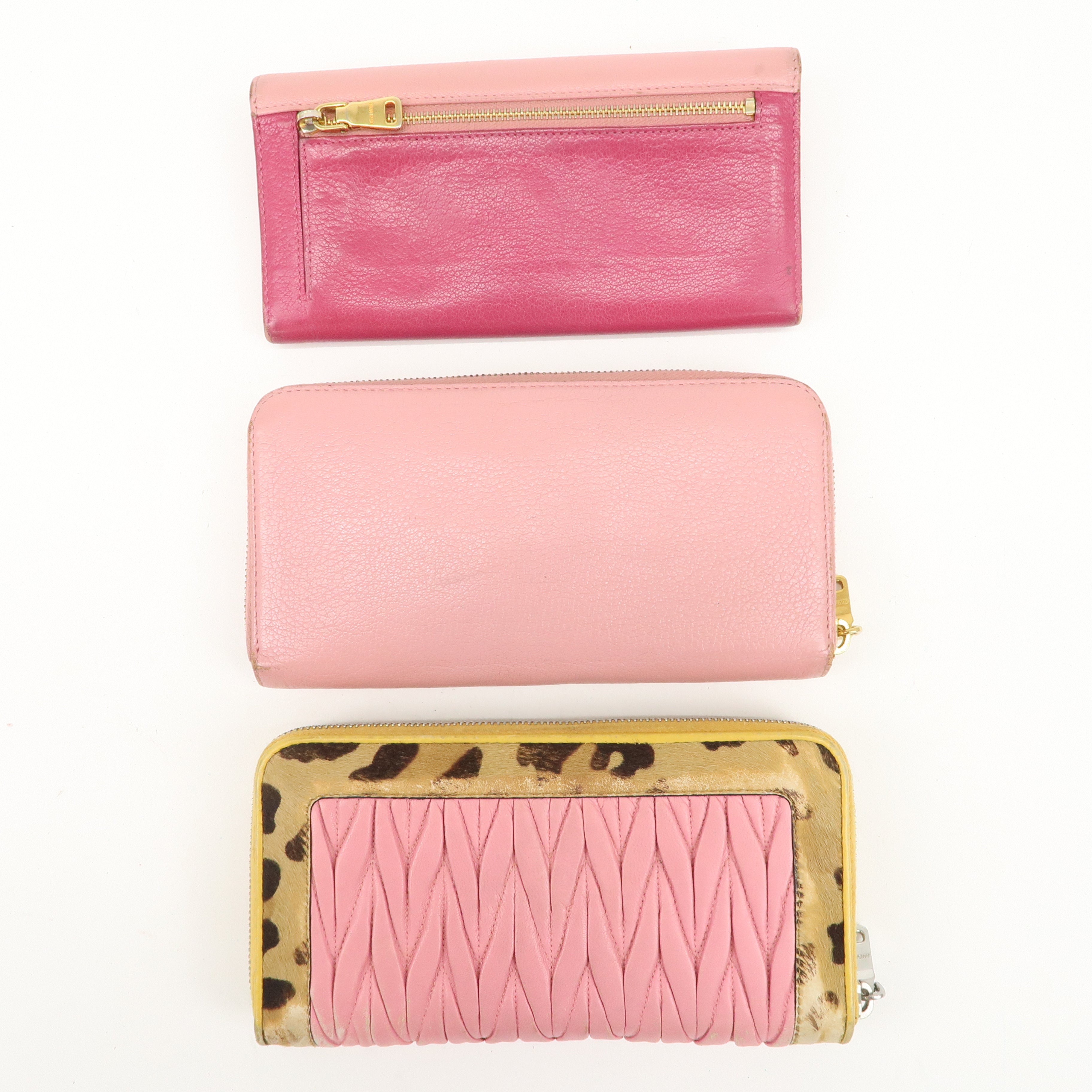 MIU MIU Set of 2 Leather Long Zippy Bi-fold Wallet Pink Used
