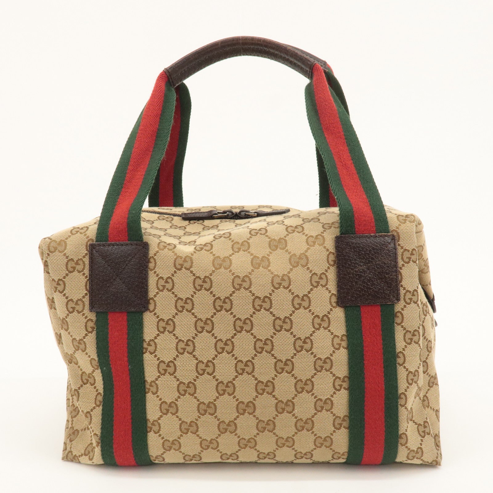 GUCCI Sherry GG Canvas Leather Boston Bag Beige Brown 235135