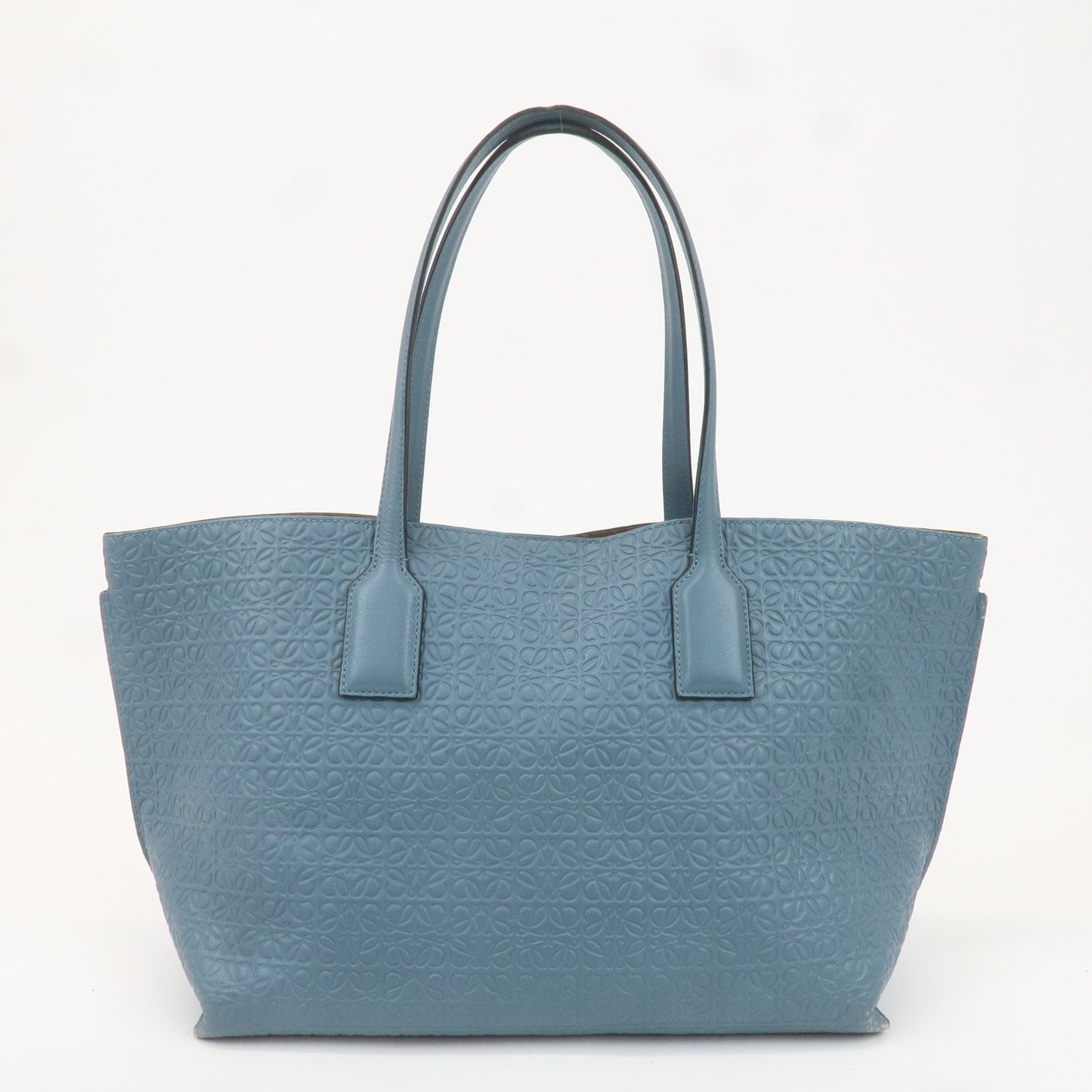 LOEWE Leather Anagram Tote Bag Shoulder Bag Blue Gray