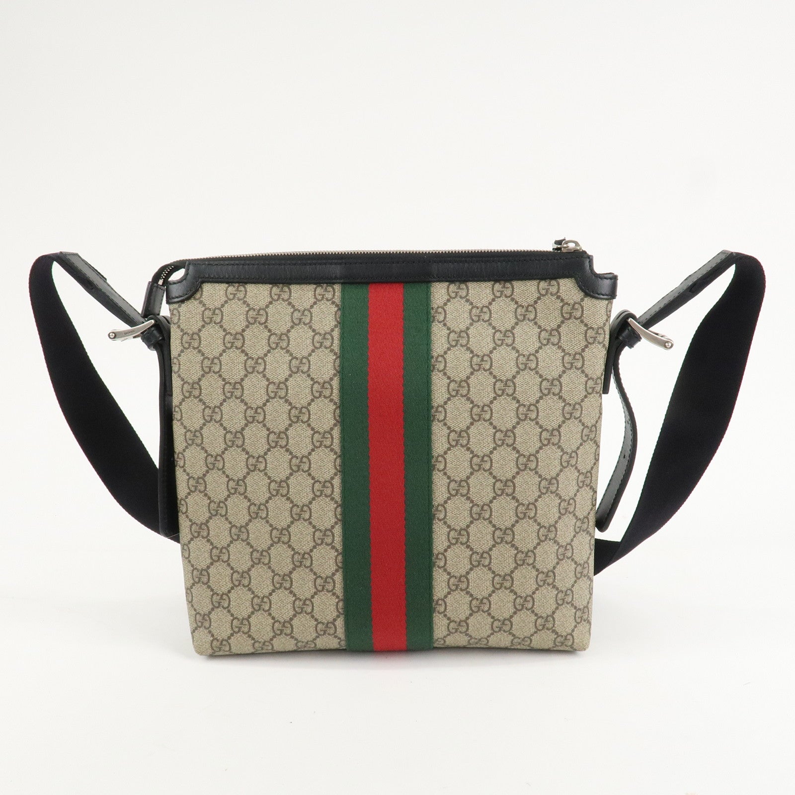 GUCCI Sherry GG Canvas Leather Shoulder Bag Beige Black 387111 Used