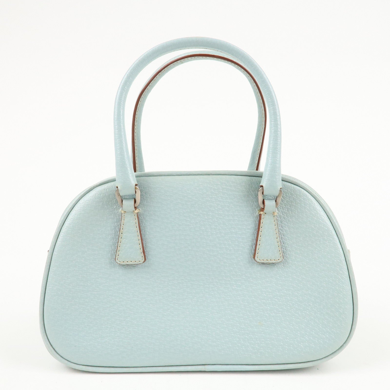 PRADA Leather Hand Bag Blue Silver Hardware