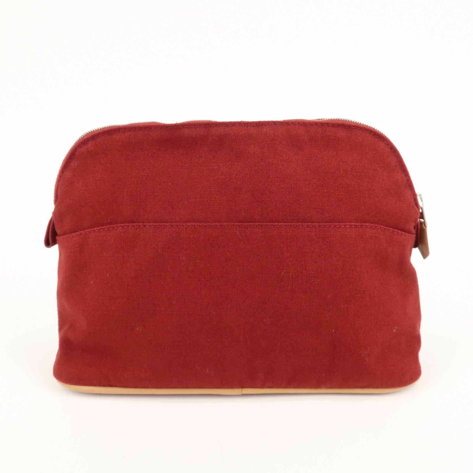 HERMES Canvas Leather Bolide Pouch MM Cosmetic Pouch Bordeaux Used