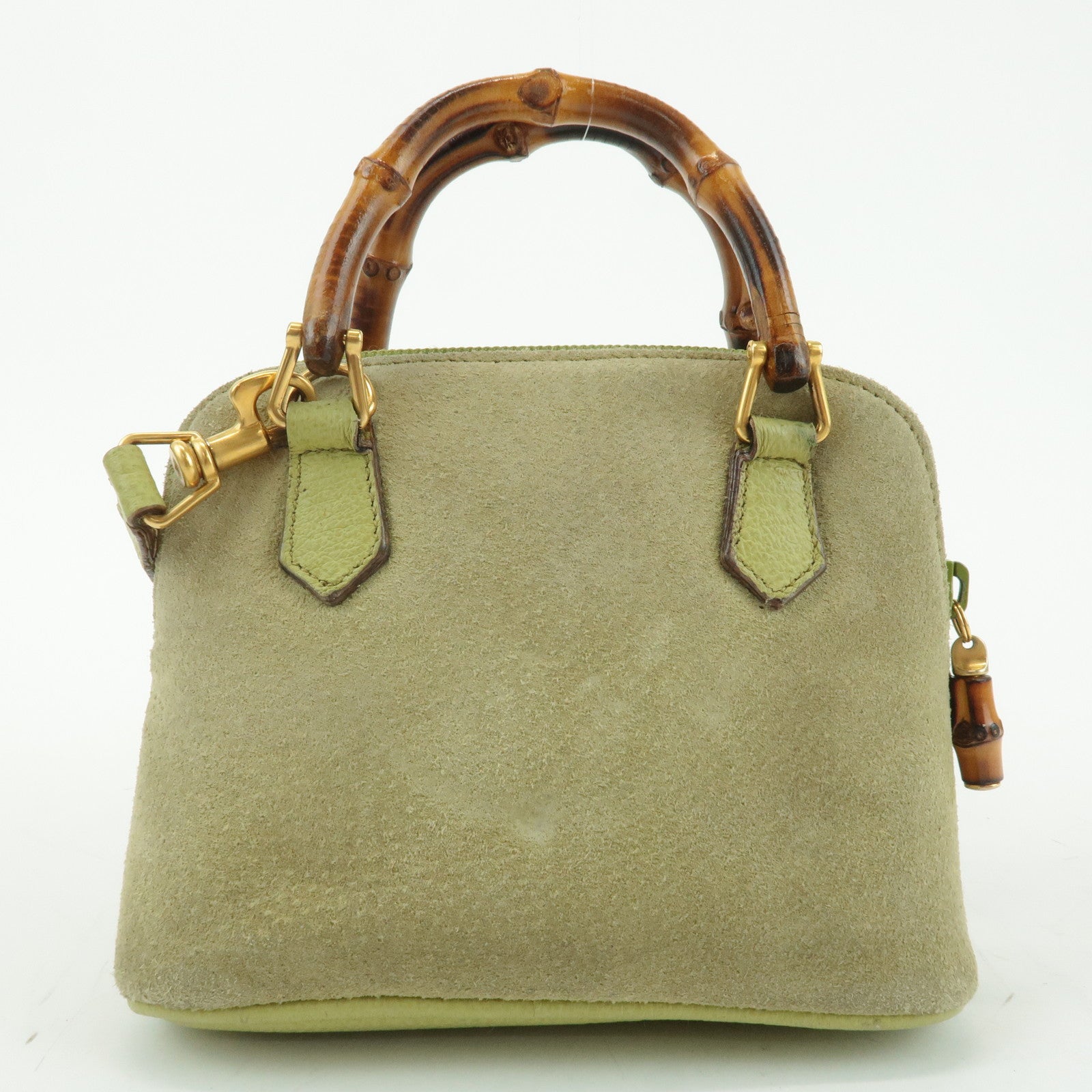 GUCCI Bamboo Suede Leather 2WAY Small Bag Green 007.2865.0231