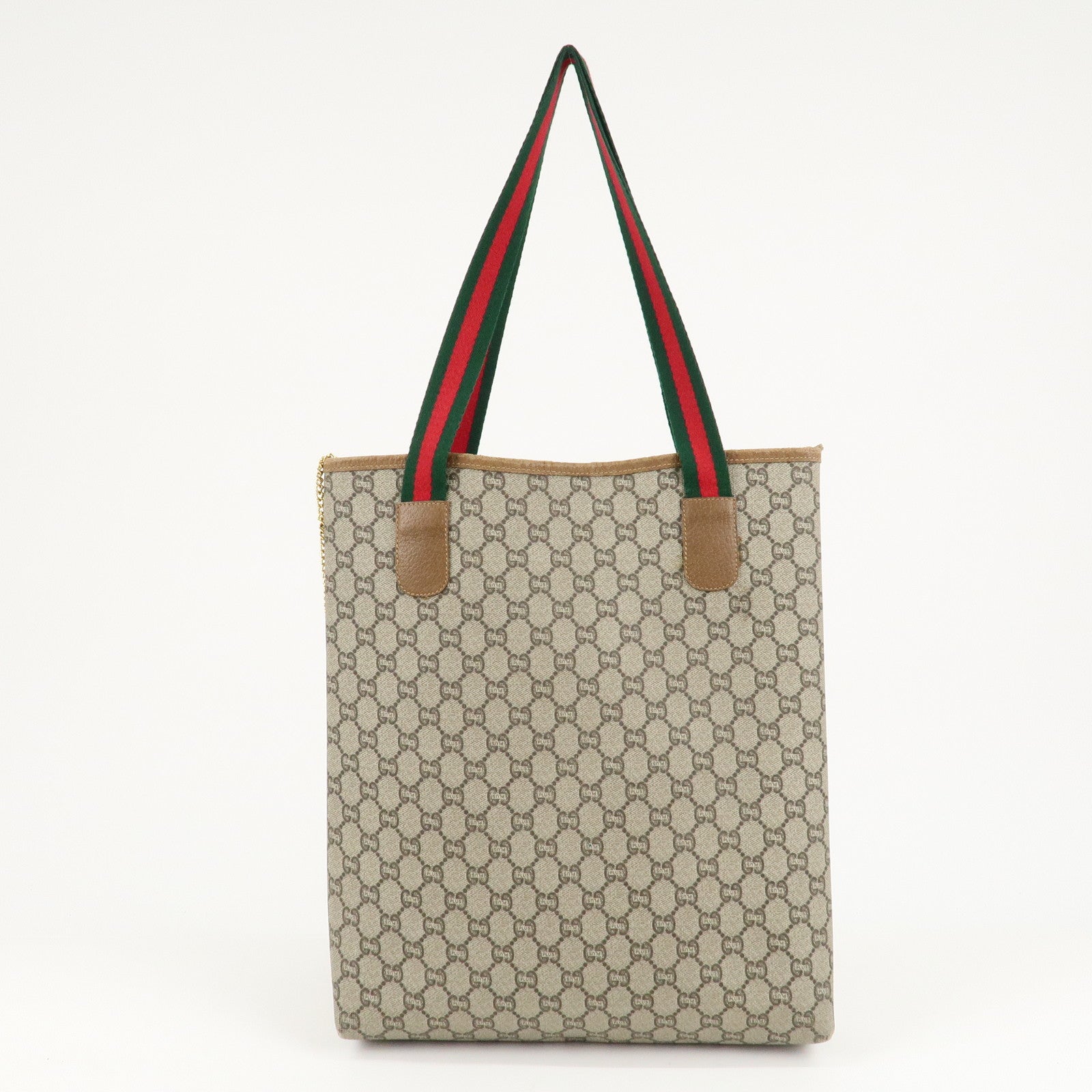 GUCCI Sherry GG Plus Leather Old Gucci Tote Bag Beige Brown