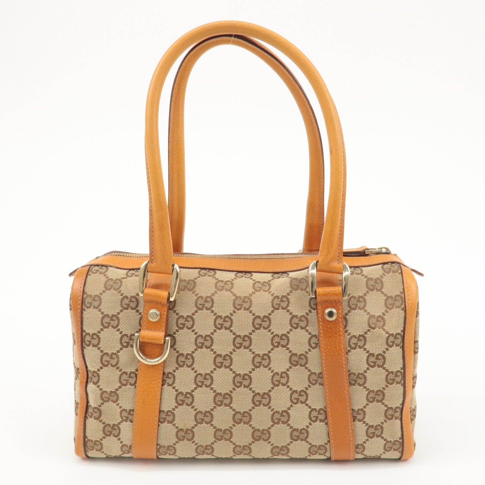 GUCCI Abbey GG Canvas Leather Mini Boston Bag Beige Orange 130942