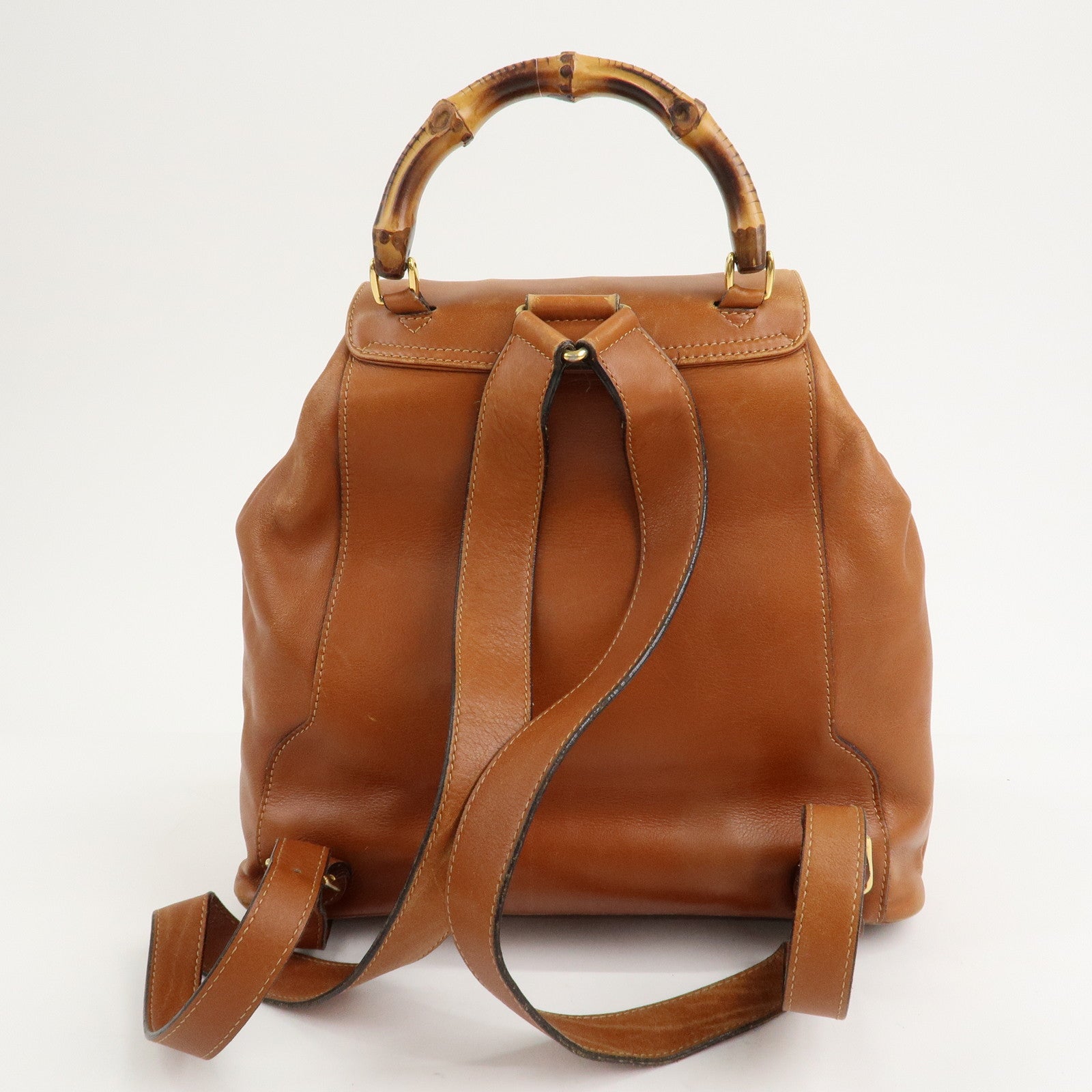 GUCCI Bamboo Suede Leather Back Pack Rack Sack Brown 003.1998