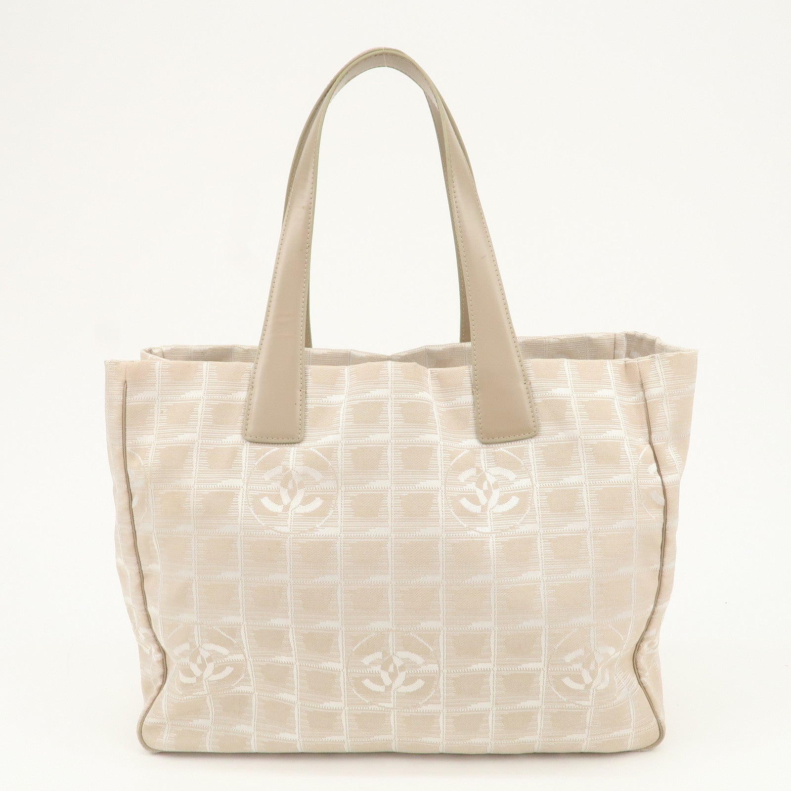 CHANEL New Travel Line MM Jacquard Leather Tote Bag Beige A15991