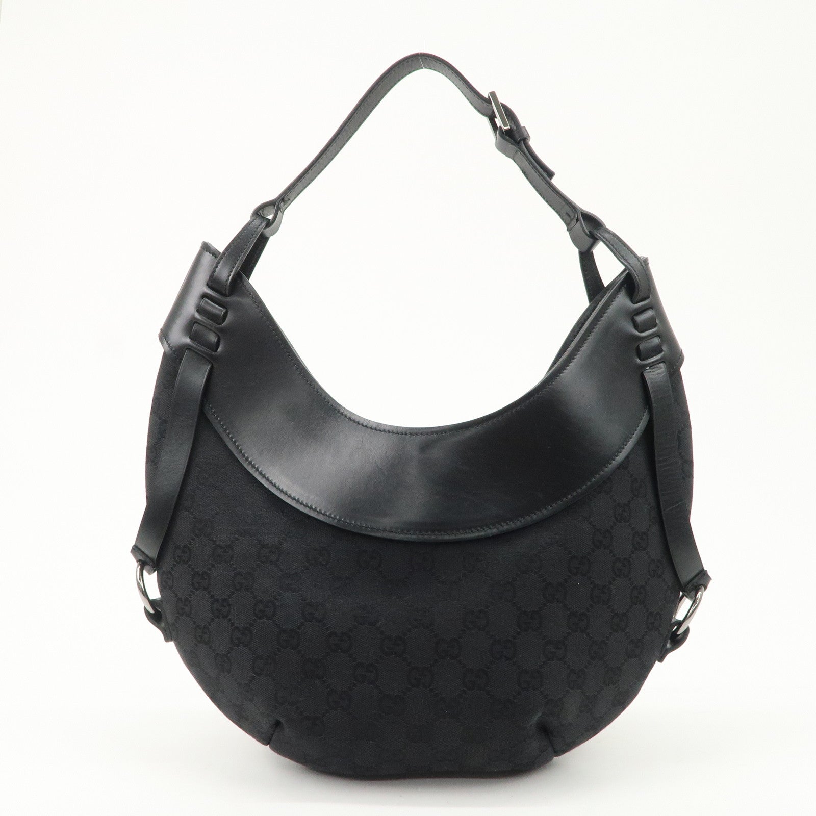 GUCCI GG Canvas Leather Semi Shoulder Bag Black 106250