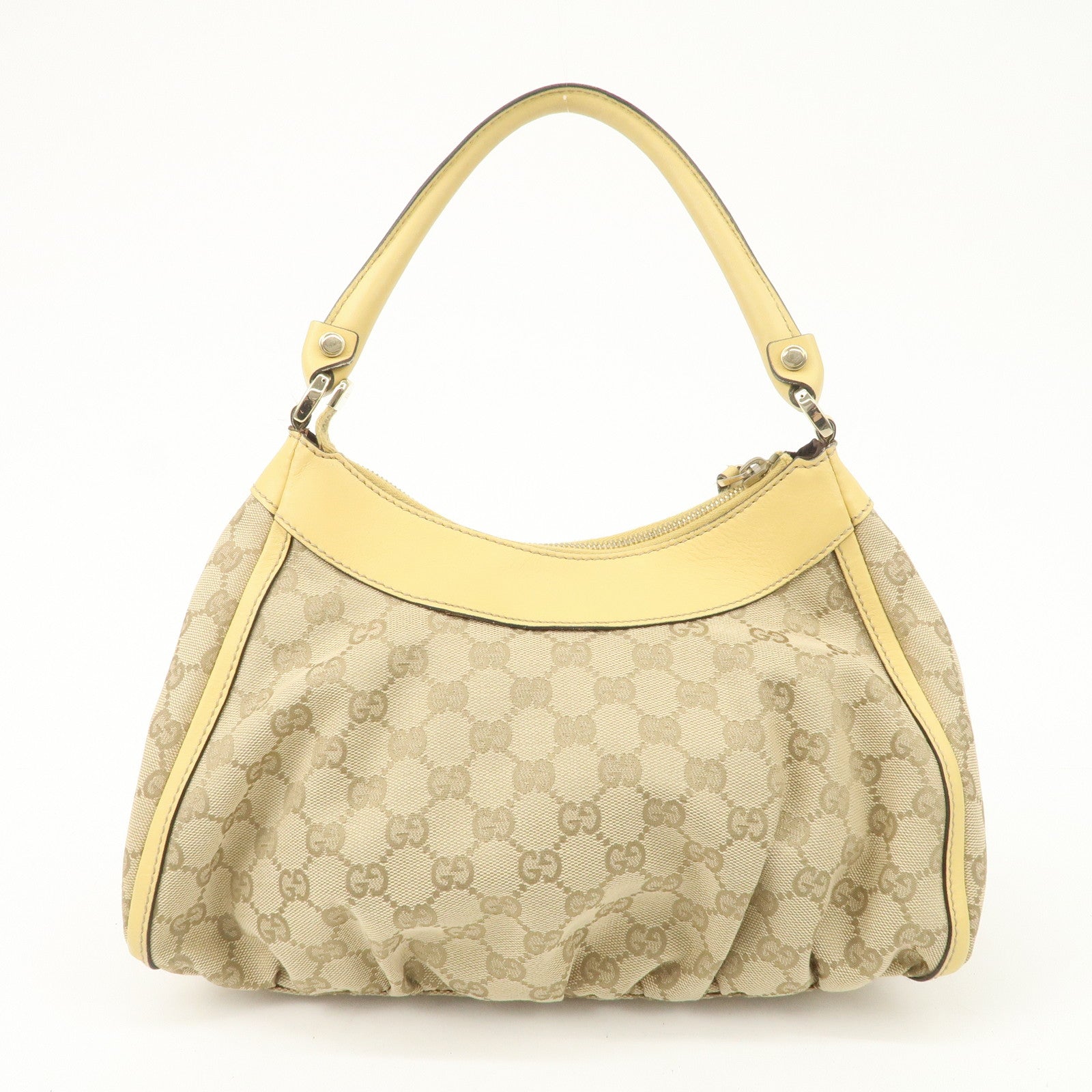 GUCCI Abbey GG Canvas Leather Shoulder Bag Beige Yellow 190525 Used