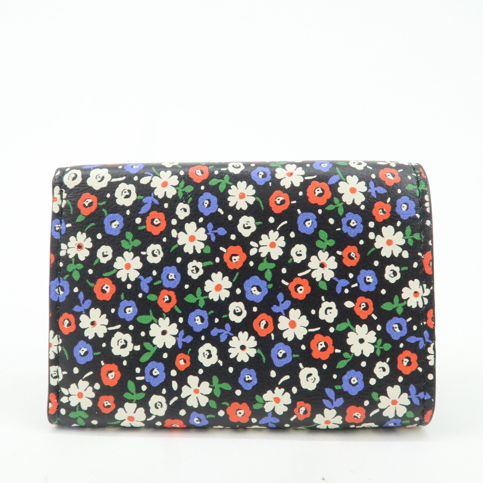 MIU MIU Leather Wallet Compact Flower Black Multicolor Used