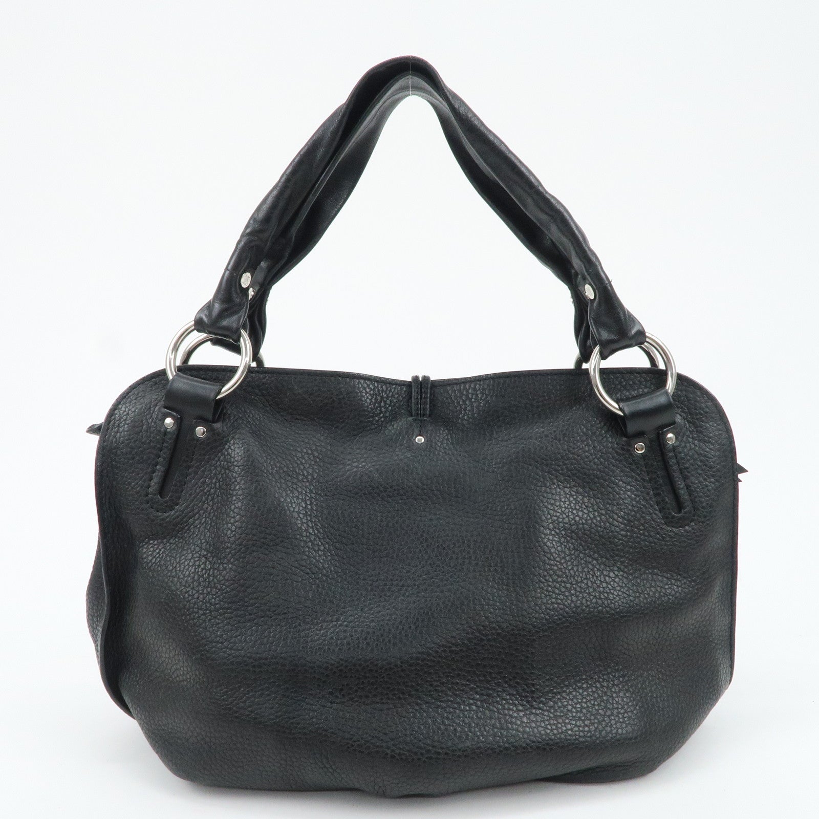 CELINE Leather Shoulder Bag Hand Bag Silver Hardware Black