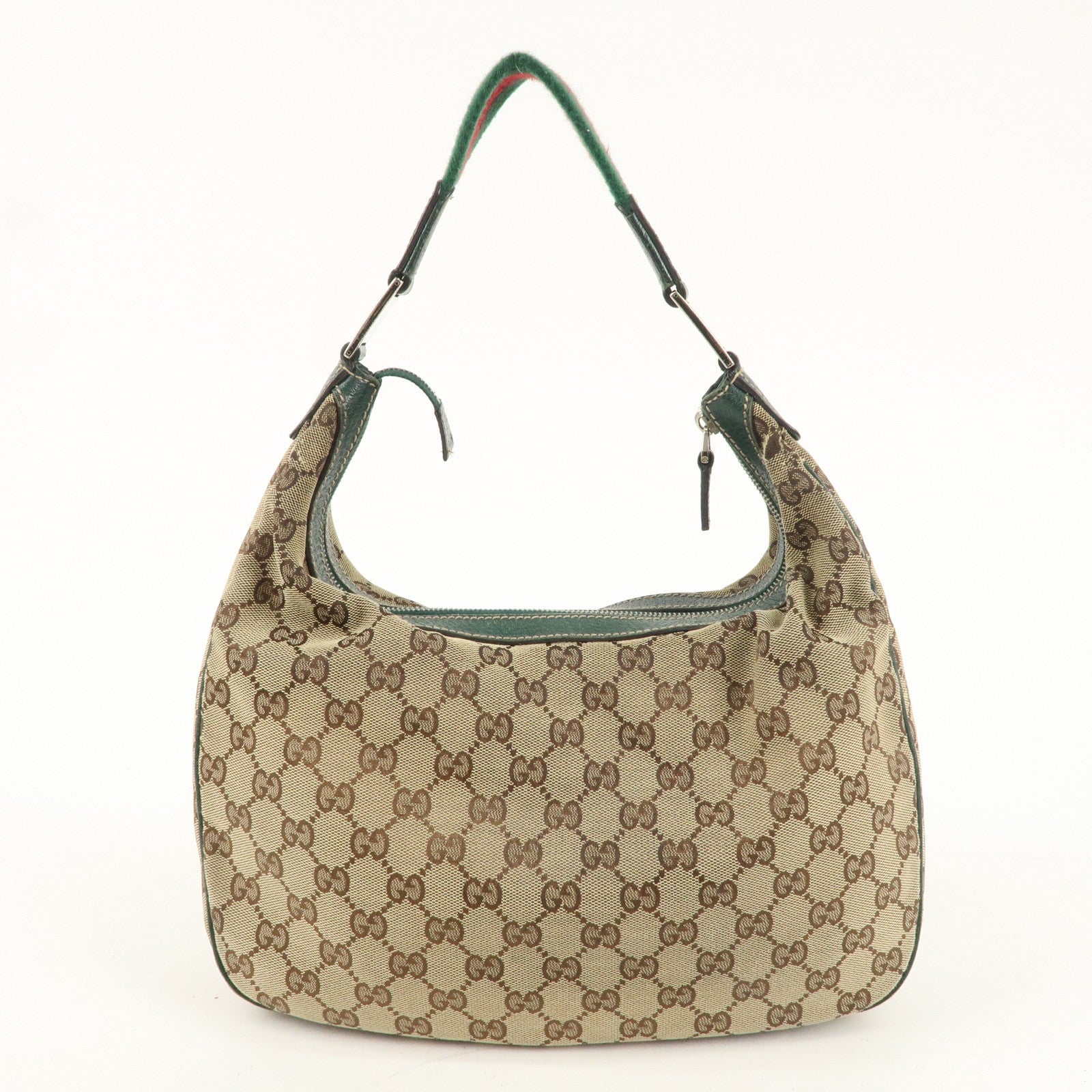 GUCCI Sherry GG Canvas Leather Shoulder Bag Beige Green 145757