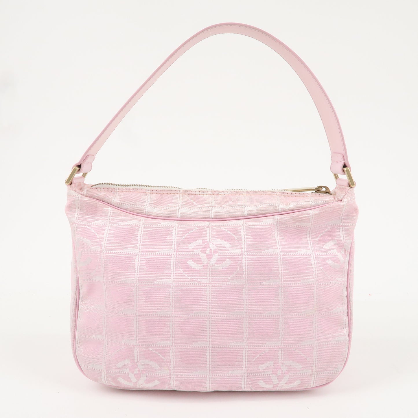 CHANEL New Travel Line Nylon Jacquard Leather Hand Bag Pink A20516