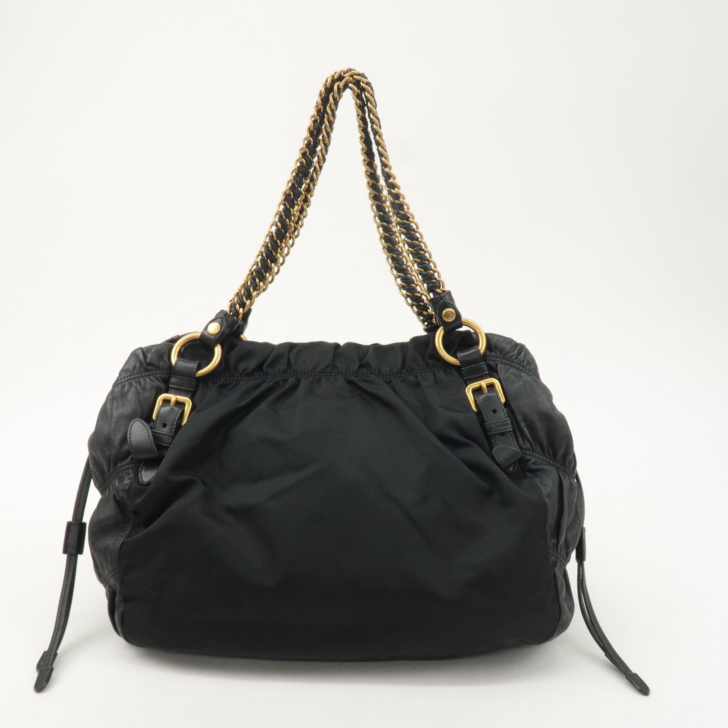 PRADA Nylon Leather Chain Tote Bag Hand Bag Black
