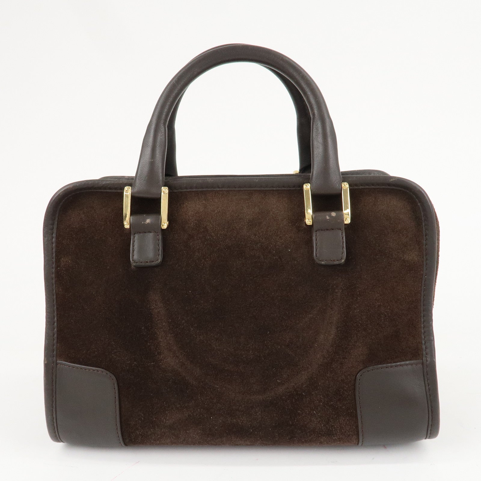 LOEWE Anagram Suede Leather Amazona 28 Hand Bag Dark Brown