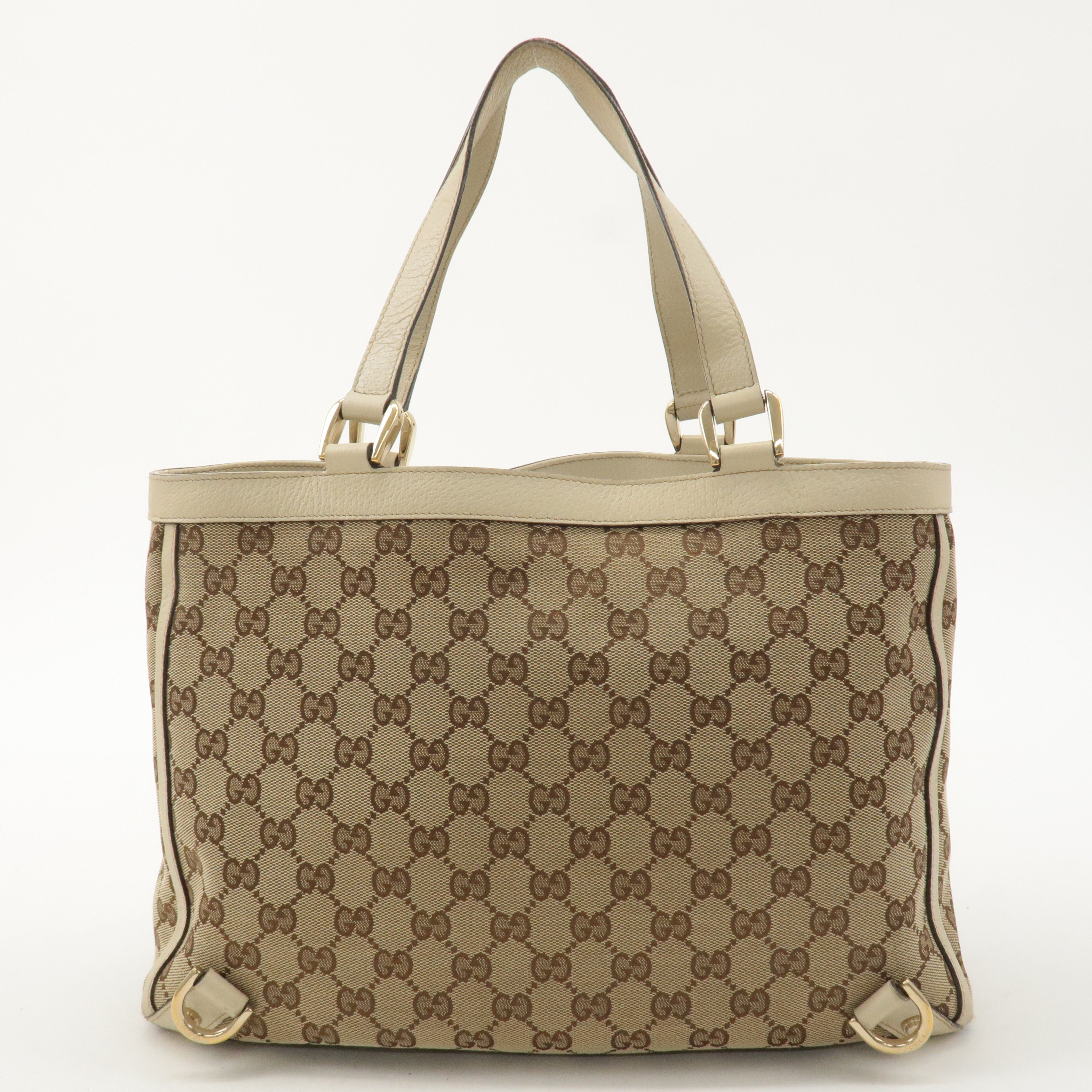 GUCCI Abbey GG Canvas Leather Tote Bag Beige Ivory 170004