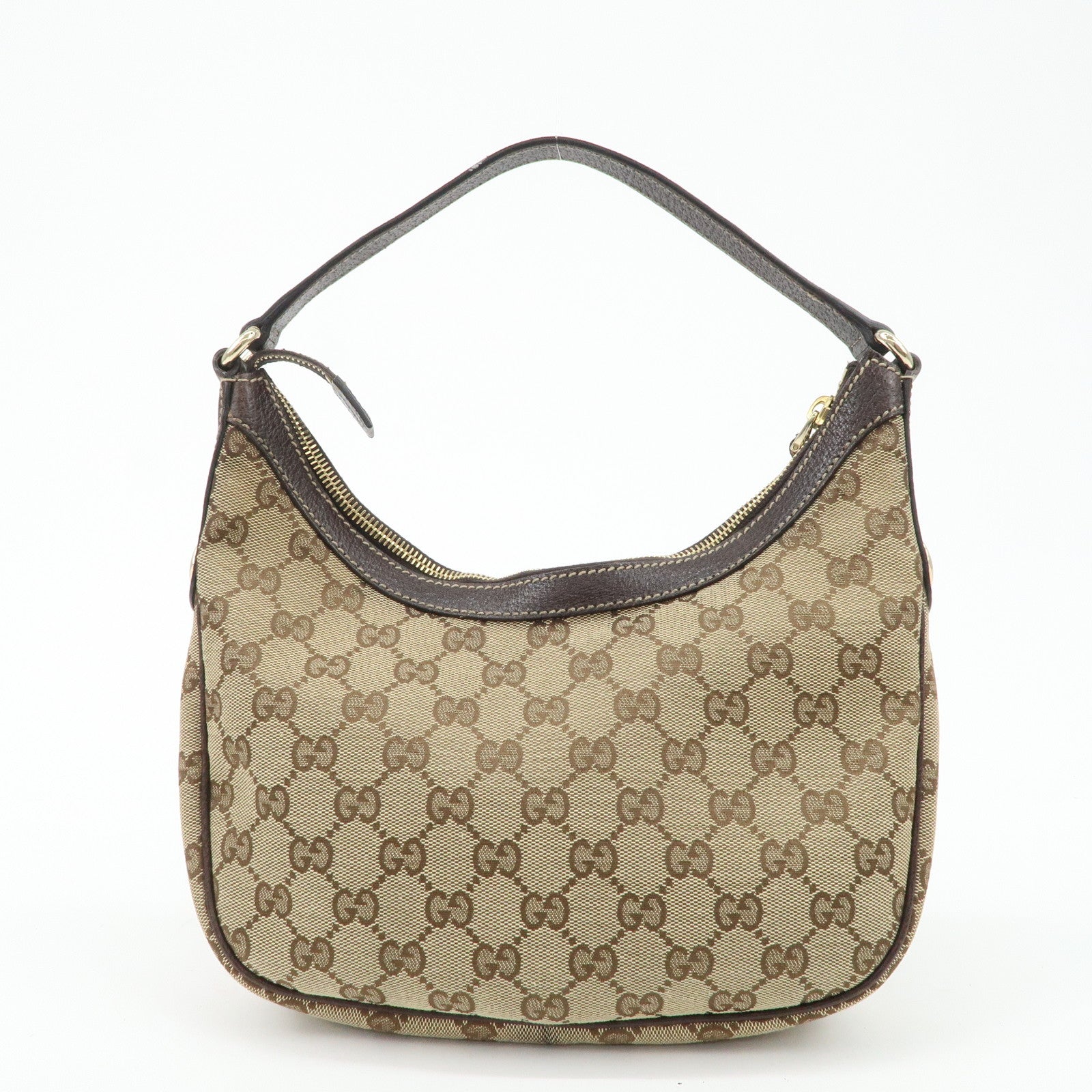 GUCCI GG Canvas Leather Shoulder Bag Hand Bag Brown Beige 154395