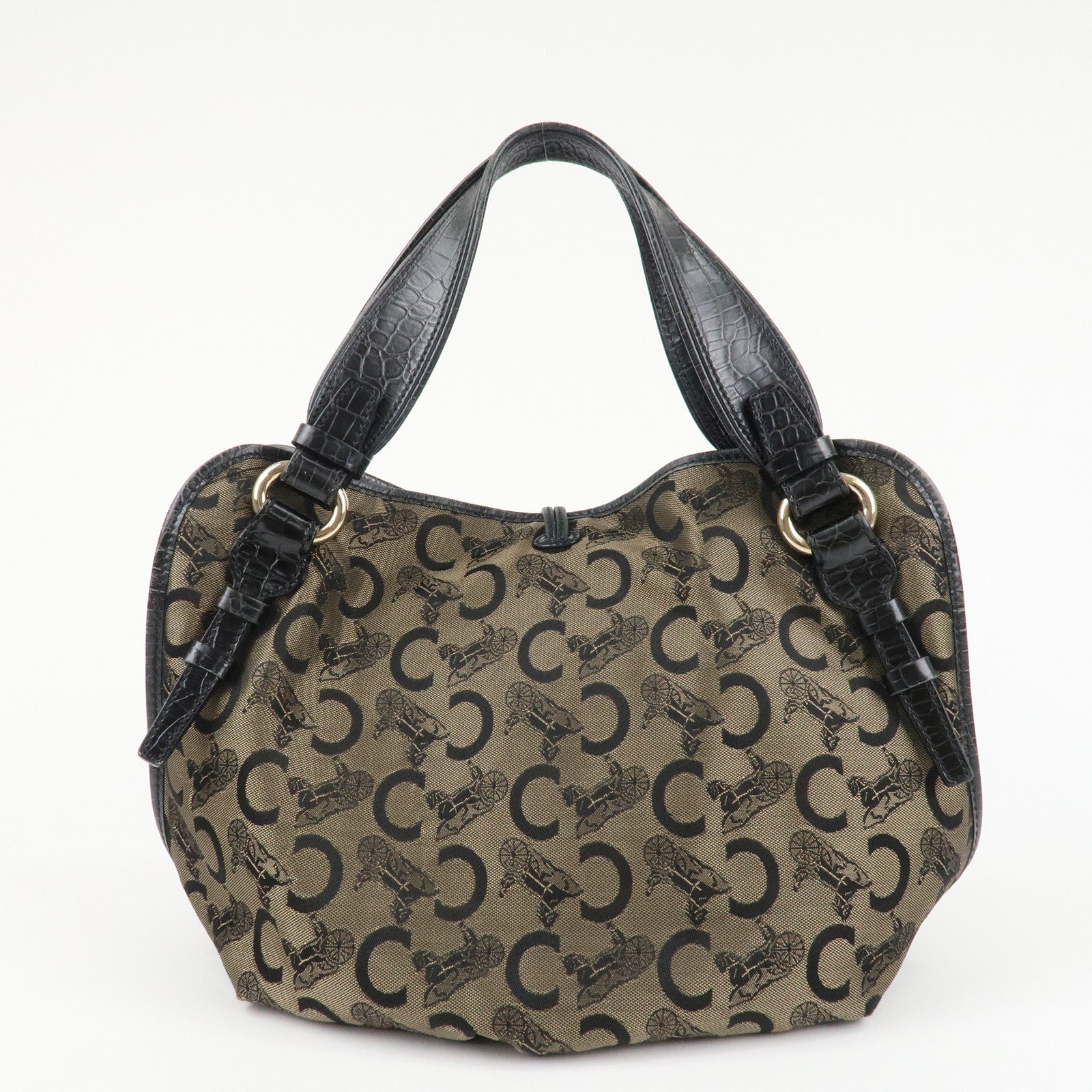 CELINE C Macadam Canvas Embossed Leather Bittersweet Shoulder Bag Used