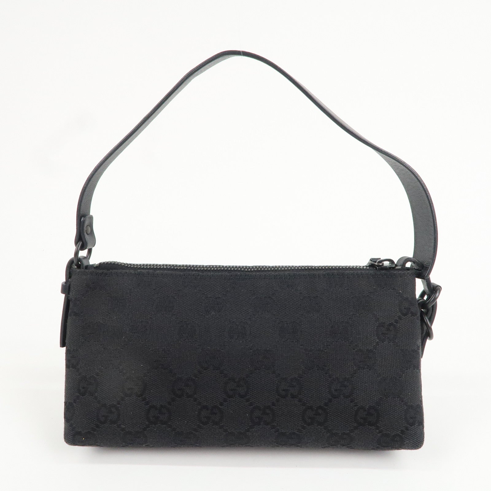 GUCCI GG Canvas Leather Small Hand Bag Pouch Black 103399