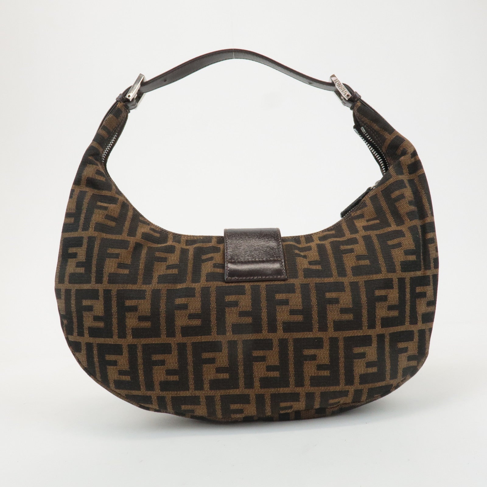 FENDI Zucca Canvas Leather One Shoulder Bag Brown 916321001