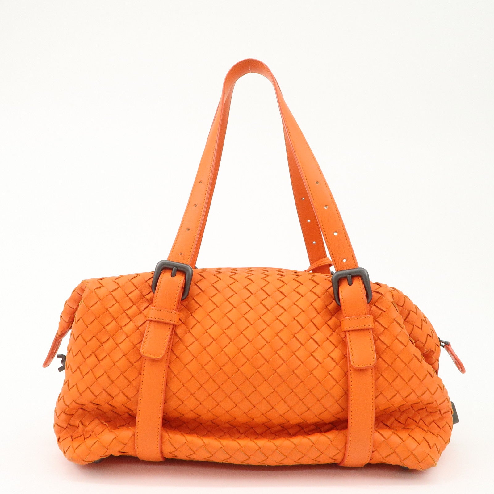 BOTTEGA VENETA Intrecciato Leather Boston Bag Hand Bag Orange