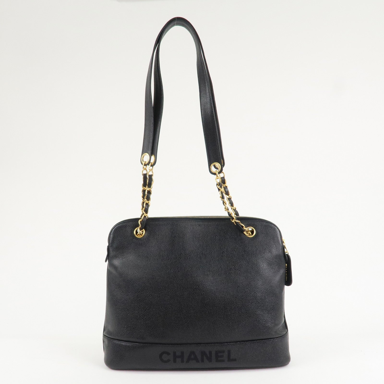 CHANEL COCO Mark Caviar Skin Chain Tote Bag Shoulder Bag Black Used