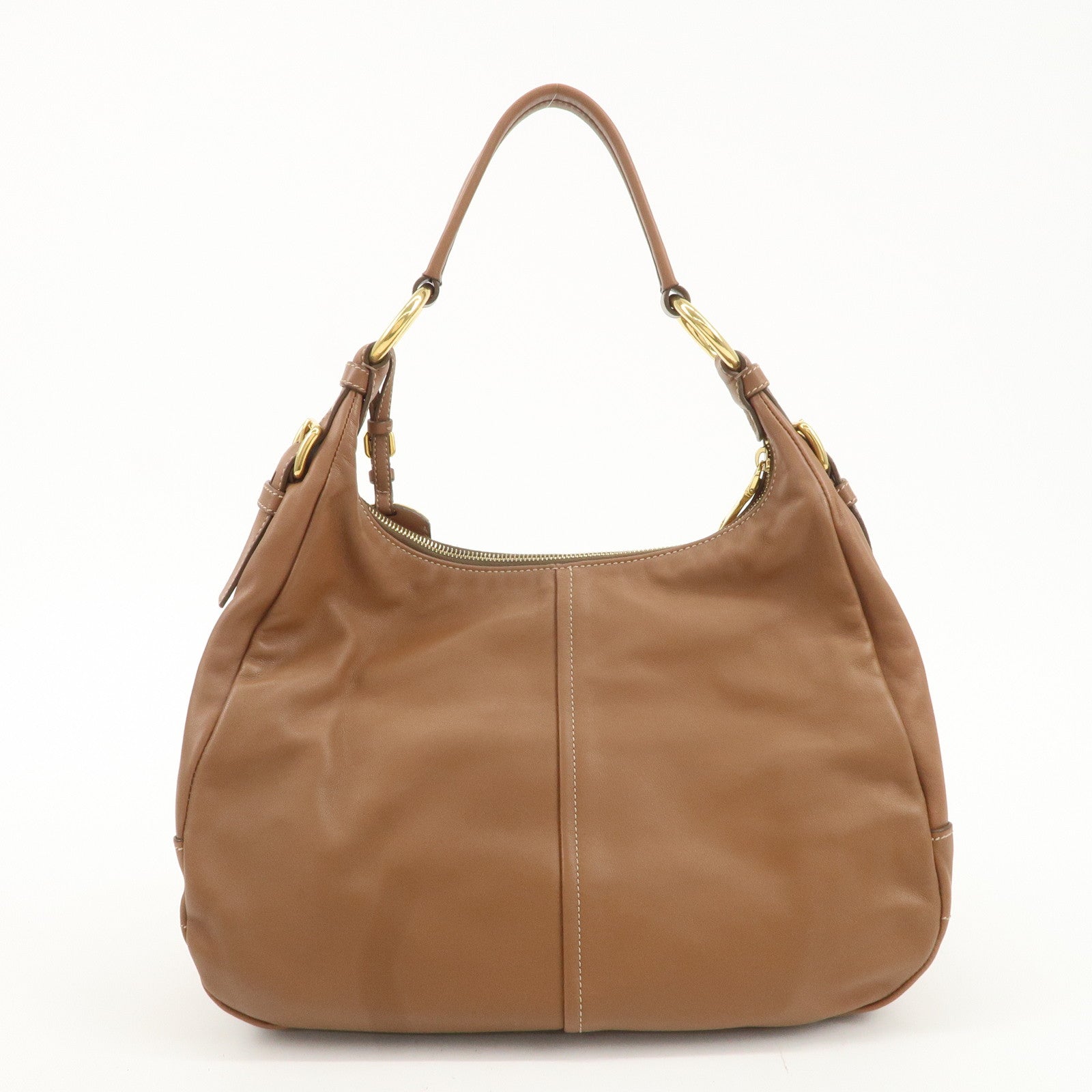 PRADA Leather Shoulder Bag Hand Bag Brown