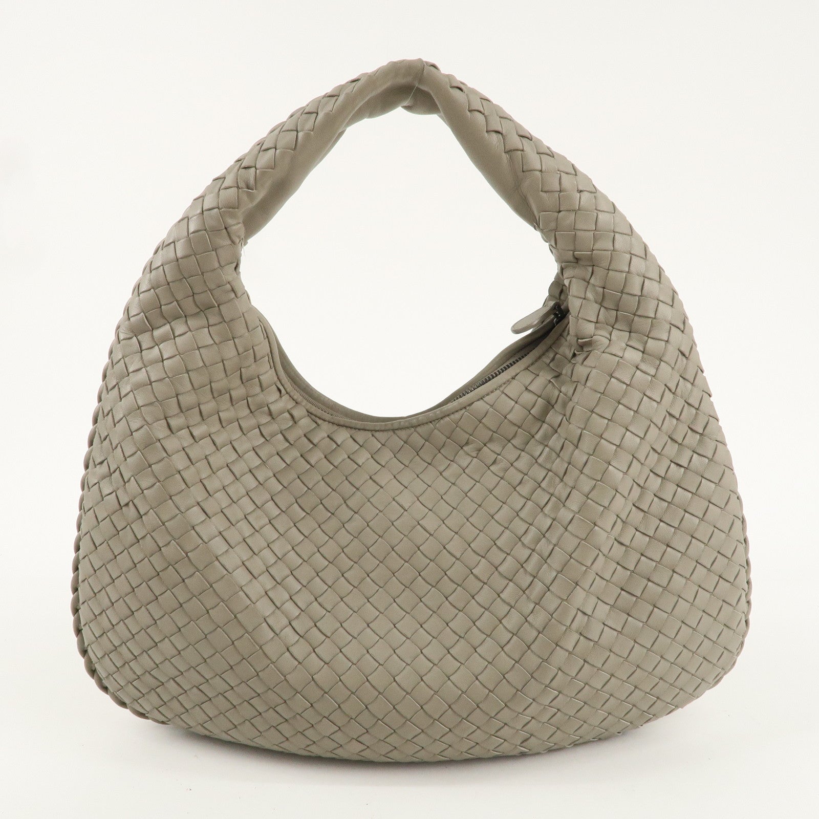 BOTTEGA VENETA Intrecciato Hobo Leather Shoulder Bag Greige 115653