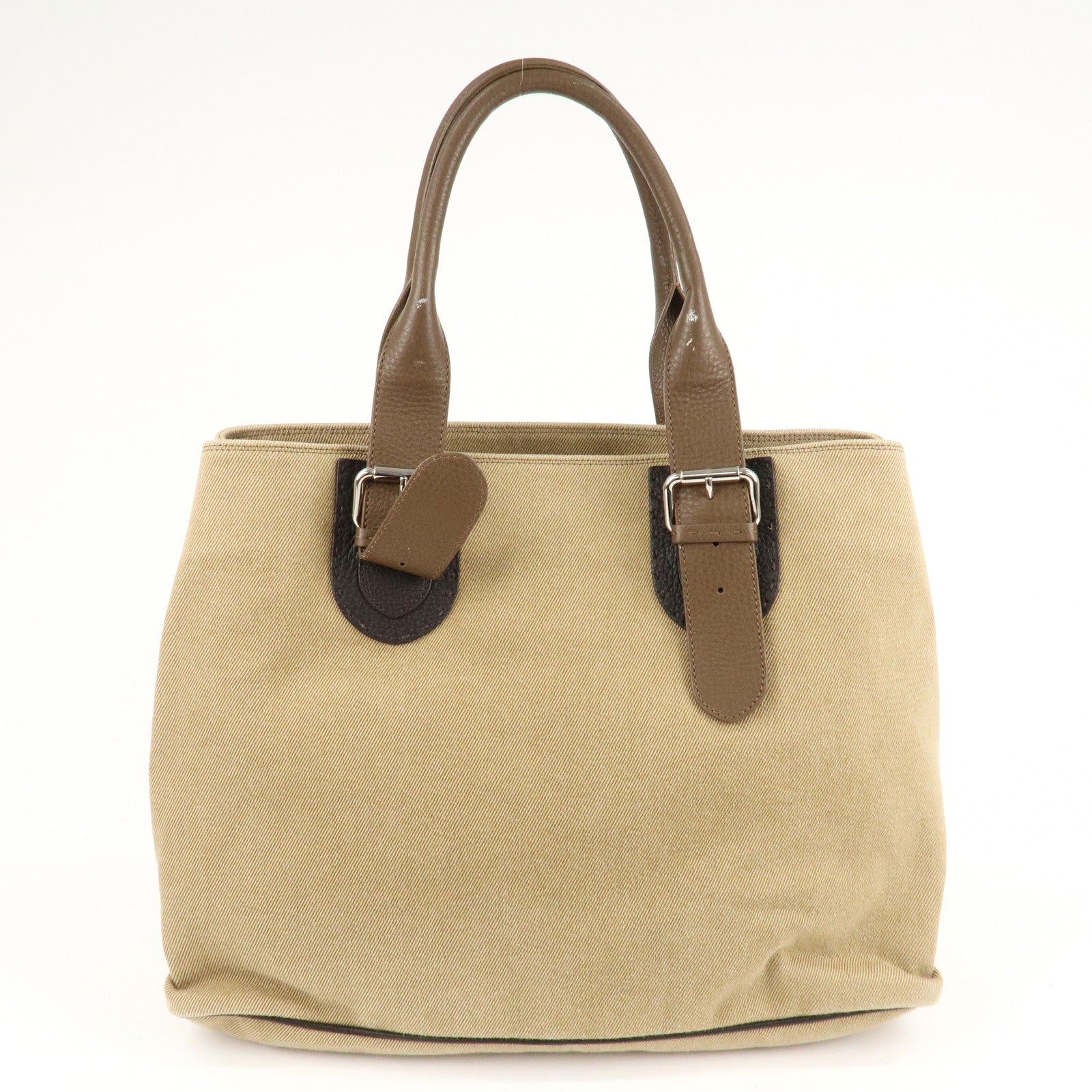 FENDI Canvas Leather Tote Bag Shoulder Bag Hand Bag Beige