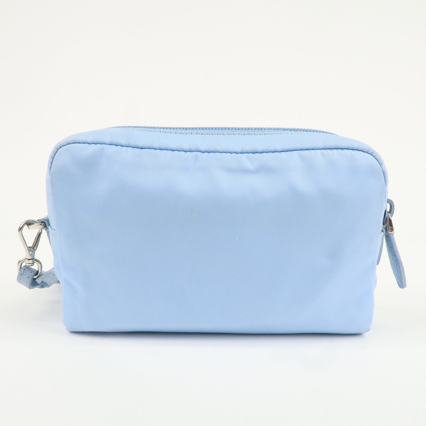 PRADA Logo Nylon Saffiano Leather Pouch Light Blue 1NE021