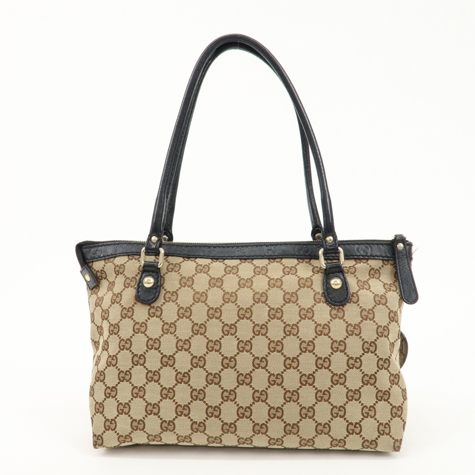 GUCCI Sukey GG Canvas Leather Tote Bag Beige Black 211942