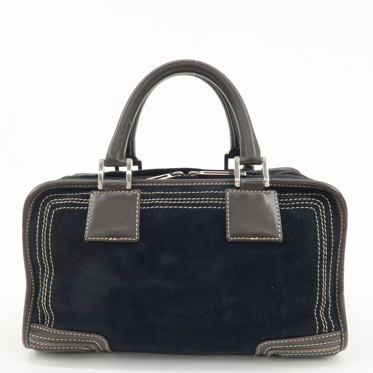 LOEWE Leather Suede Amasona28 Hand Bag Navy Brown