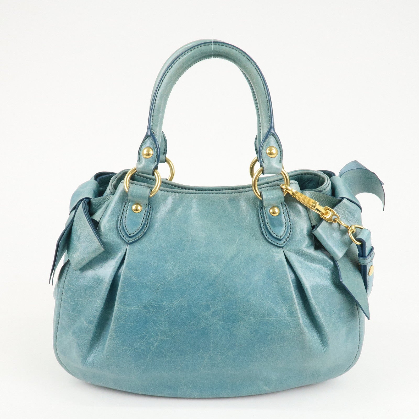 MIU MIU Leather 2Way Bag Shoulder Bag Hand Bag Blue