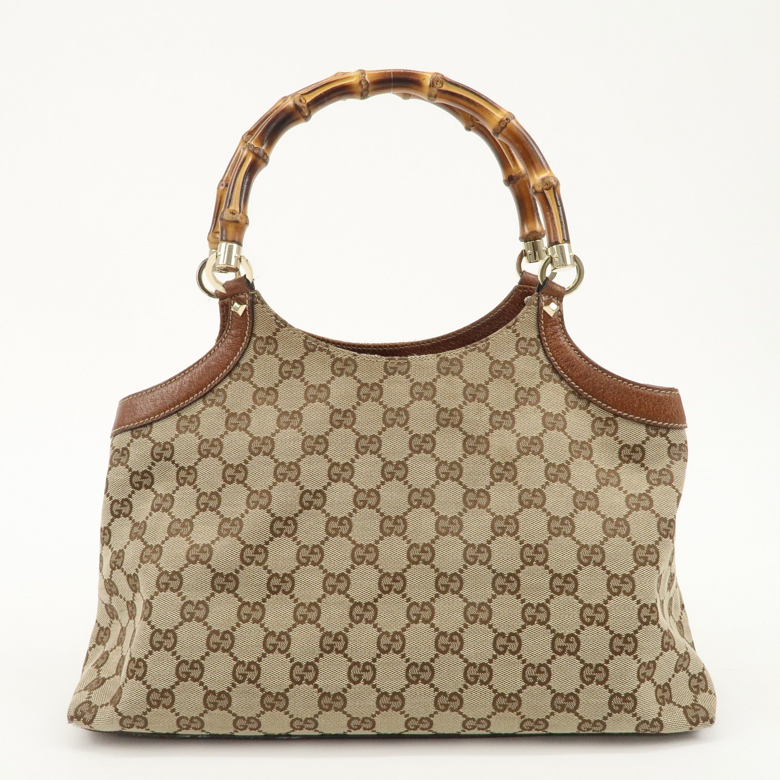 GUCCI Bamboo GG Canvas Leather Shoulder Bag Beige Brown 137395